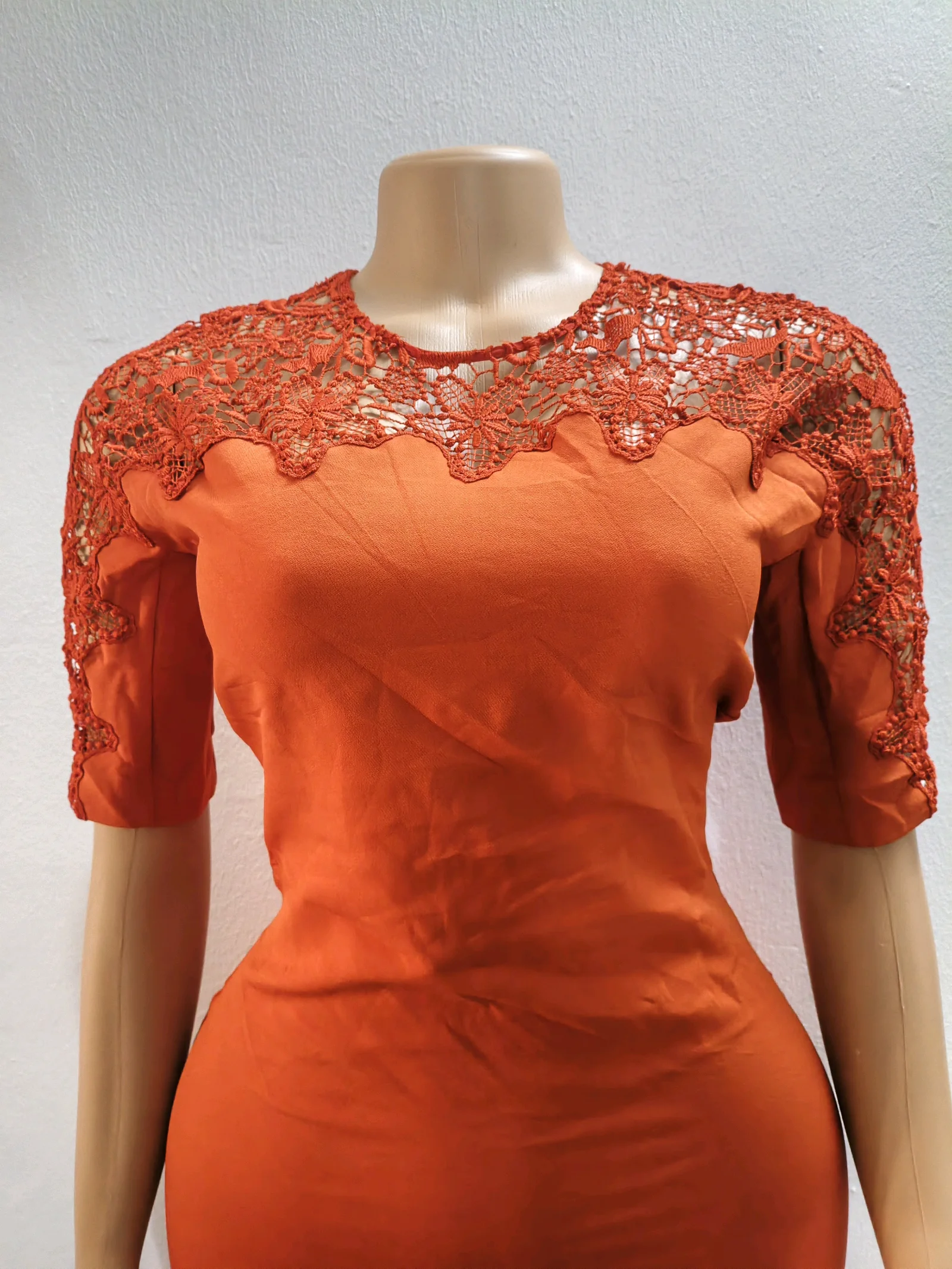 Zara Women Orange Lace Detail Bodycon Midi Dress