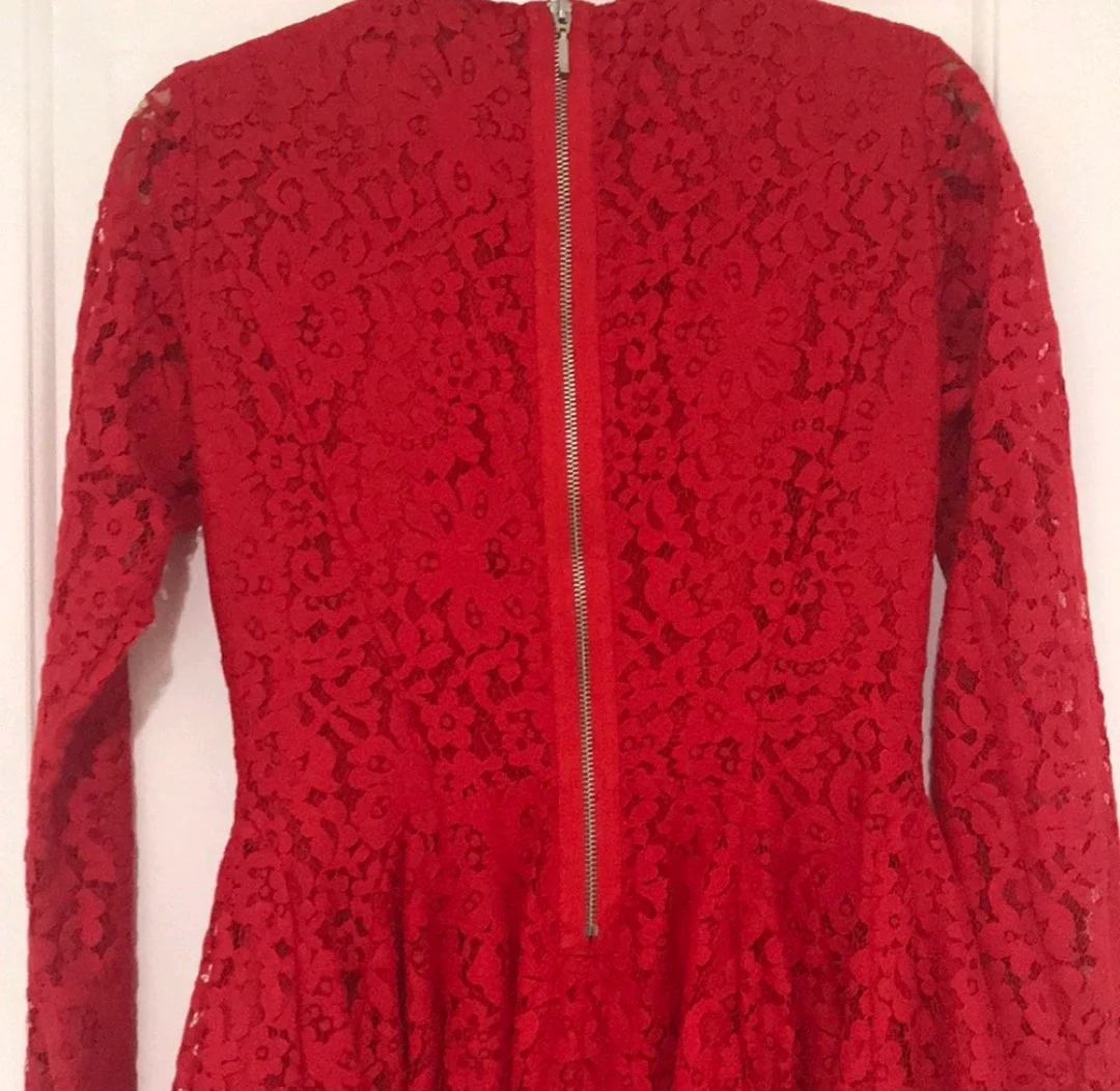 H&M Red Lace Long Sleeve Dress media 3