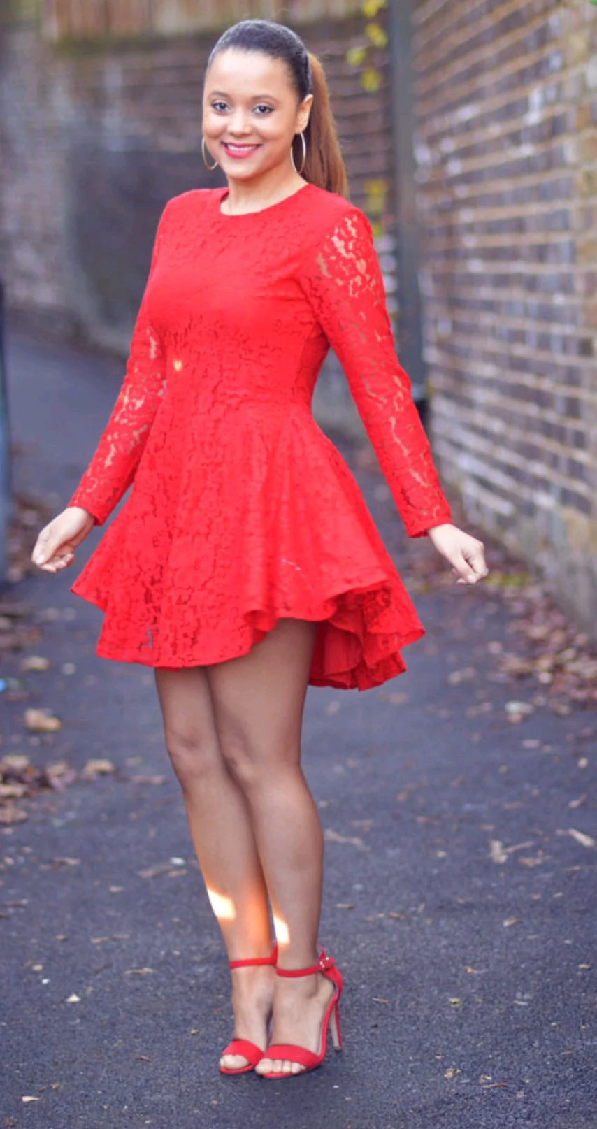H&M Red Lace Long Sleeve Dress