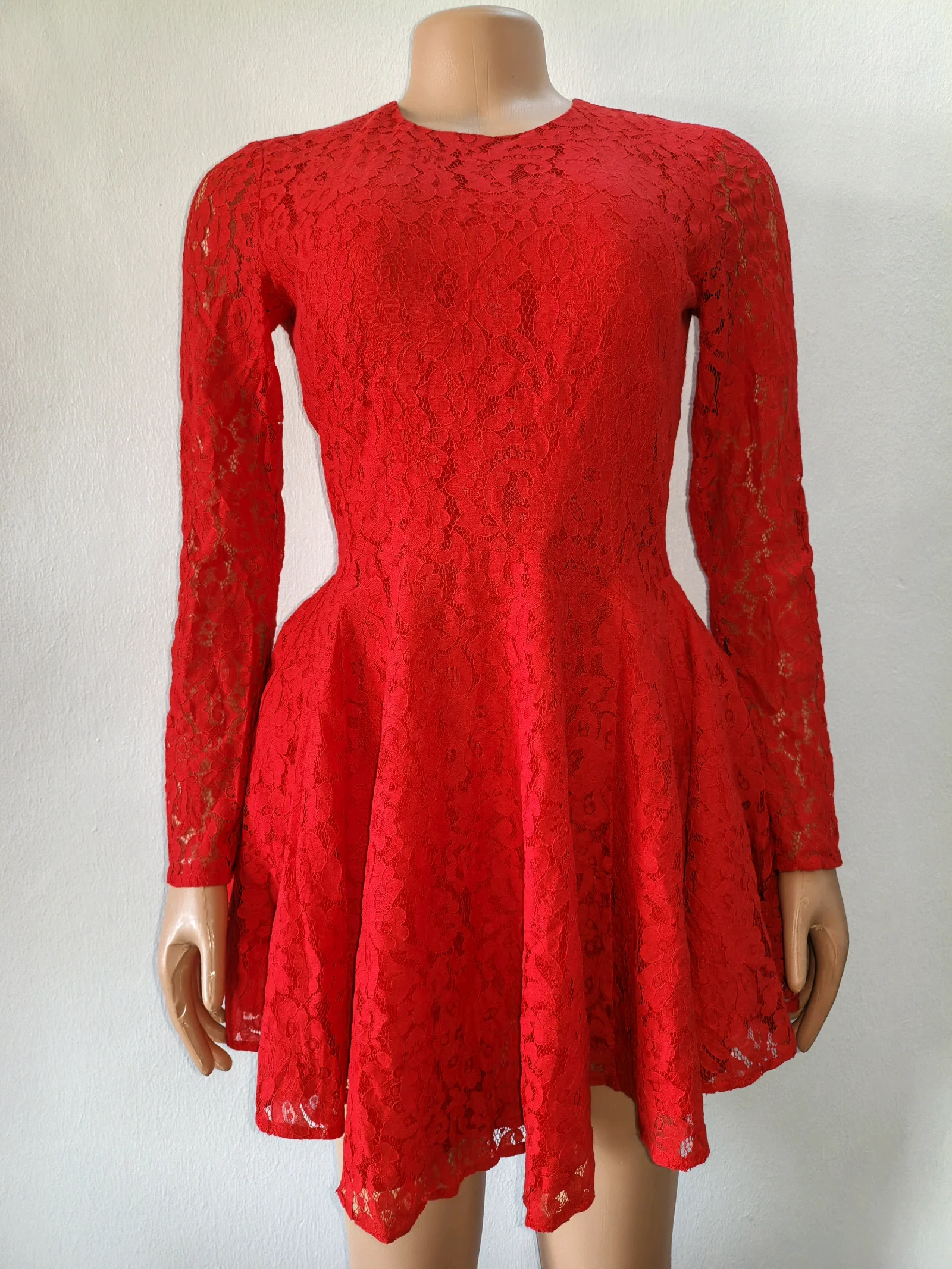 H&M Red Lace Long Sleeve Dress media 4