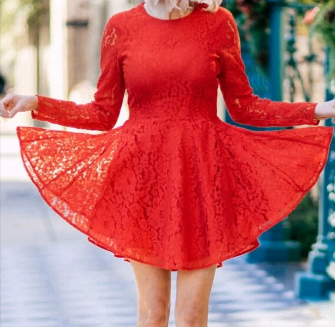 H&M Red Lace Long Sleeve Dress media 2