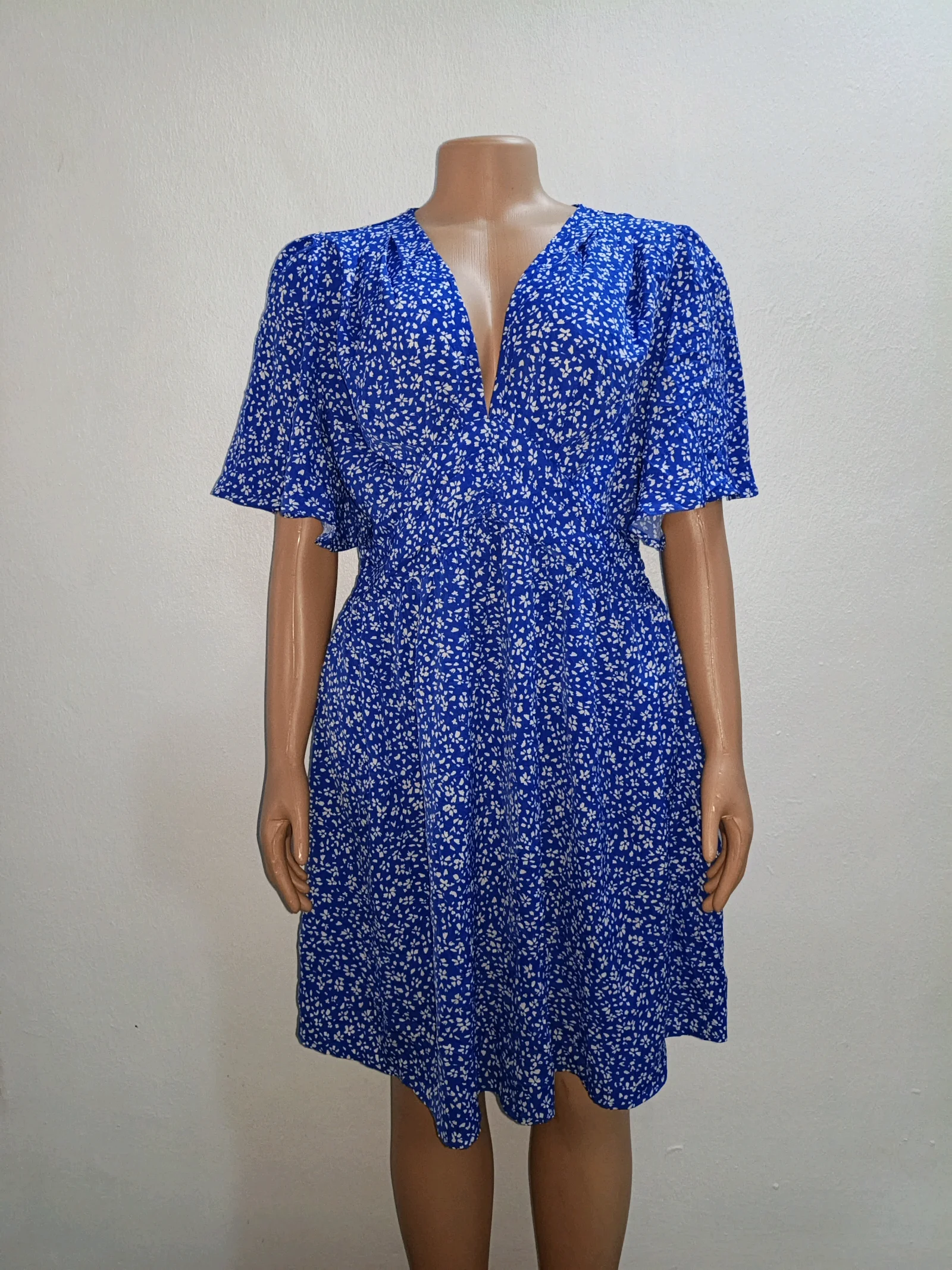 Blue Floral V-Neck Mini Dress media 2