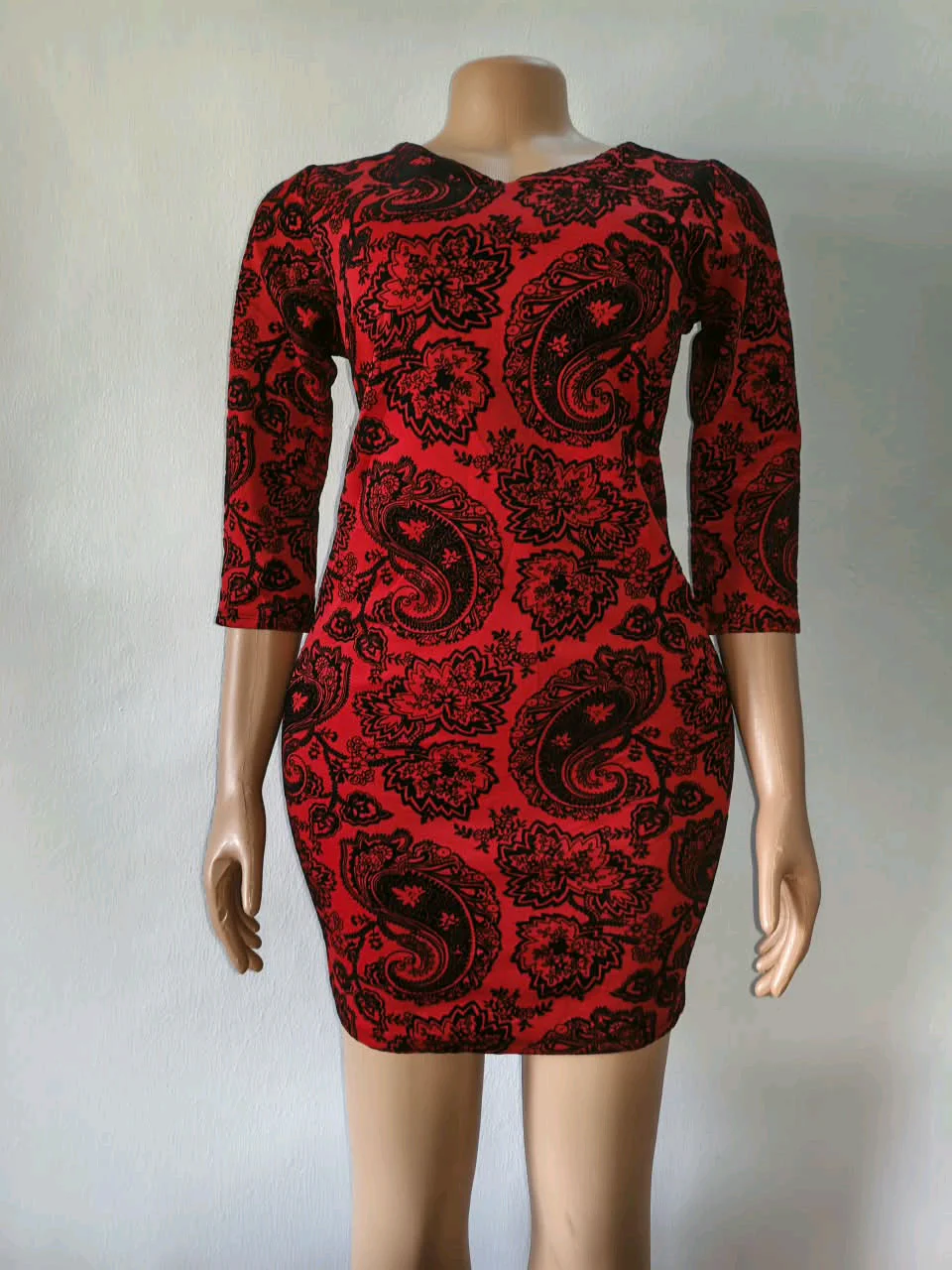 Red & Black Paisley Print Bodycon Mini Dress