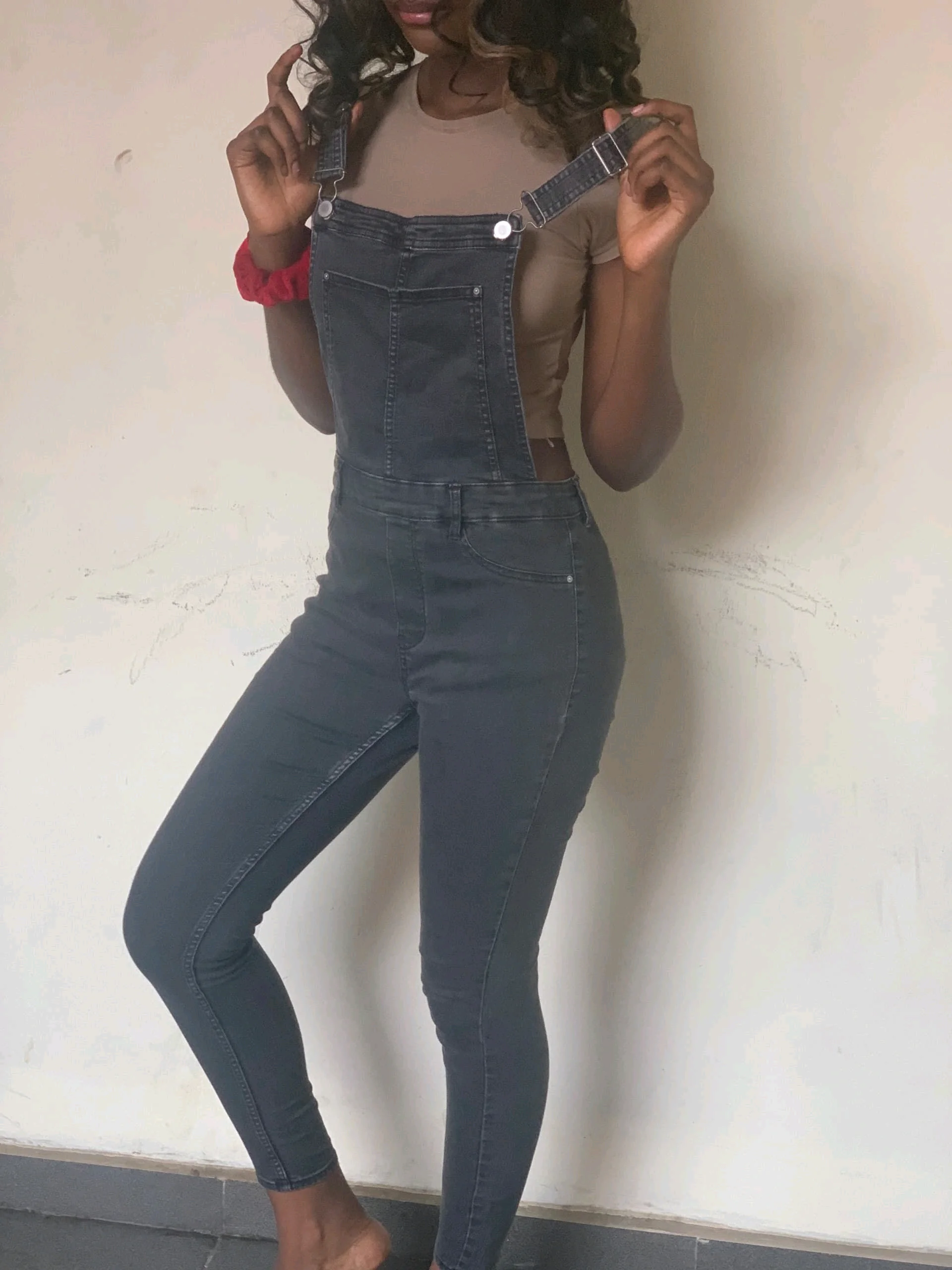 H&M Divided black skinny denim overalls