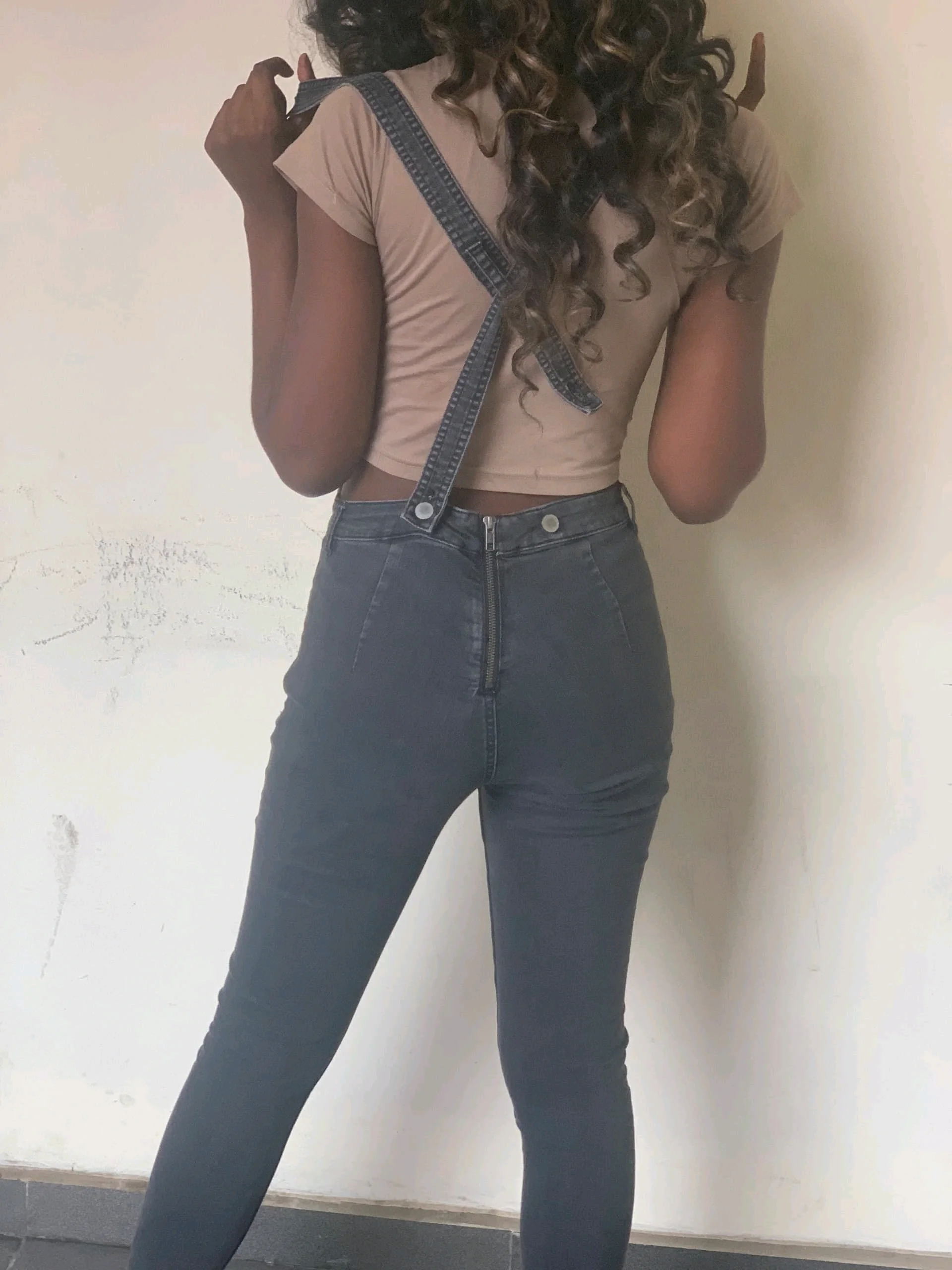 H&M Divided black skinny denim overalls media 2