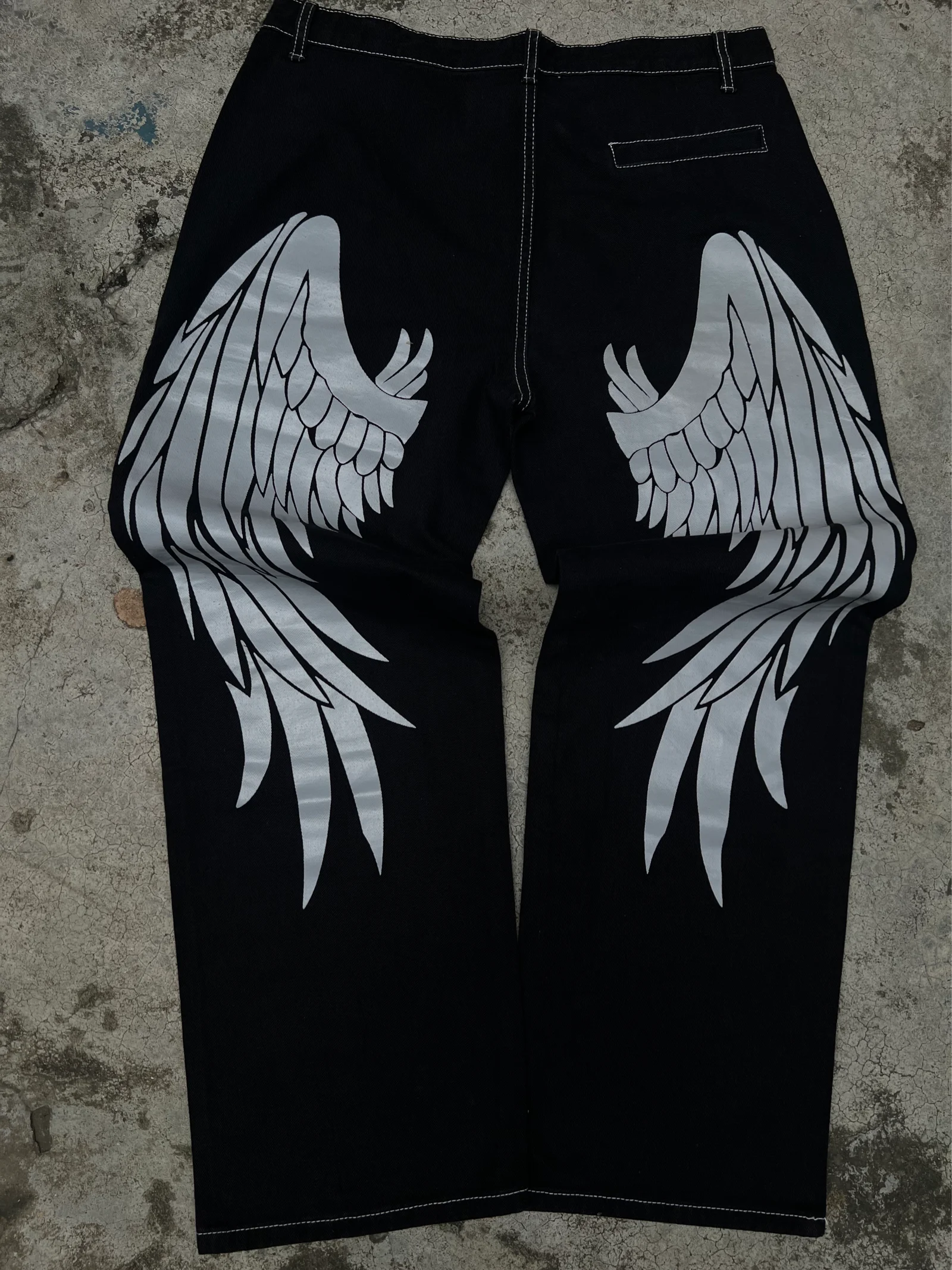 Black Jeans with White Angel Wings Print