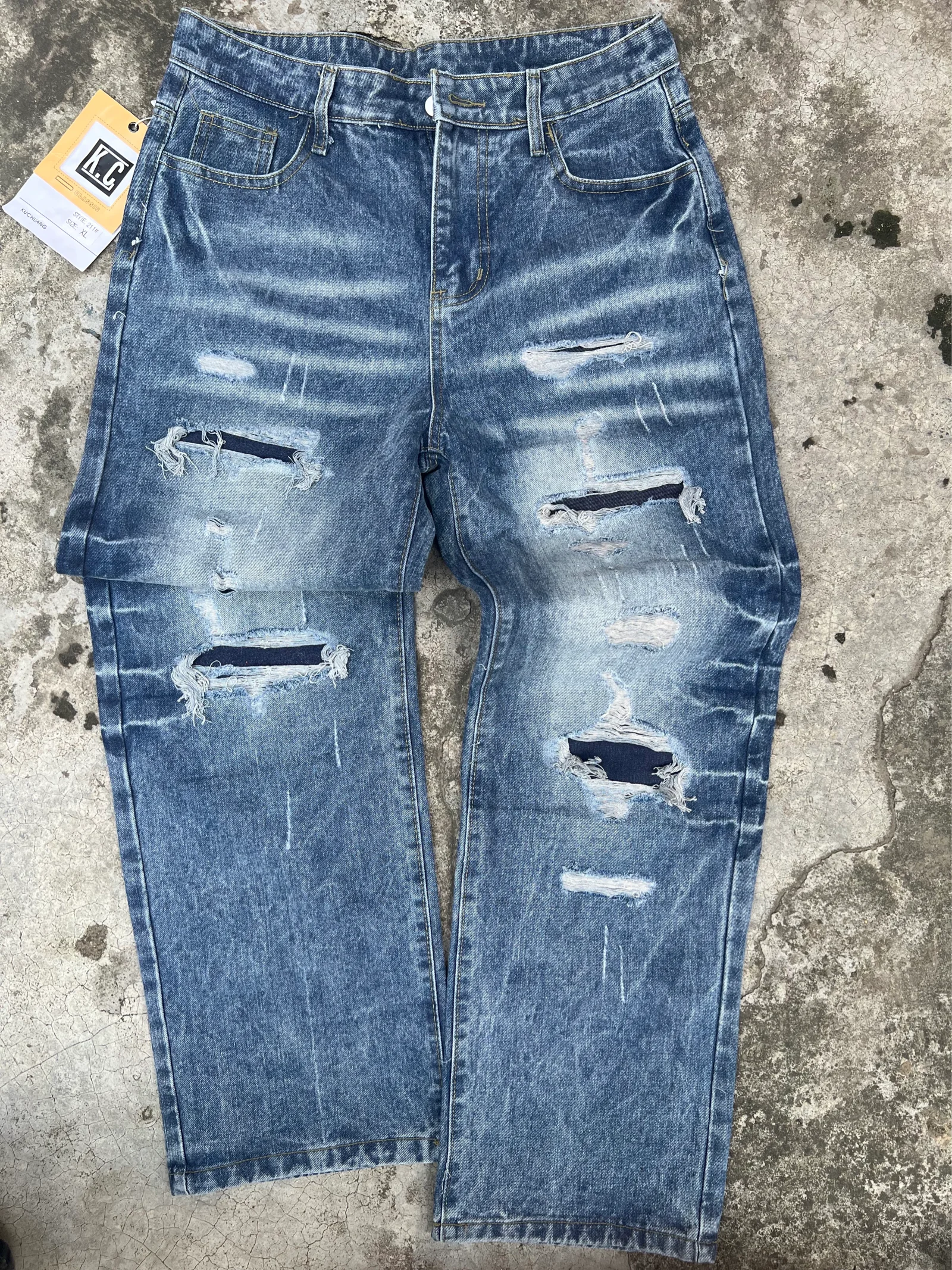 Distressed Blue Denim Jeans