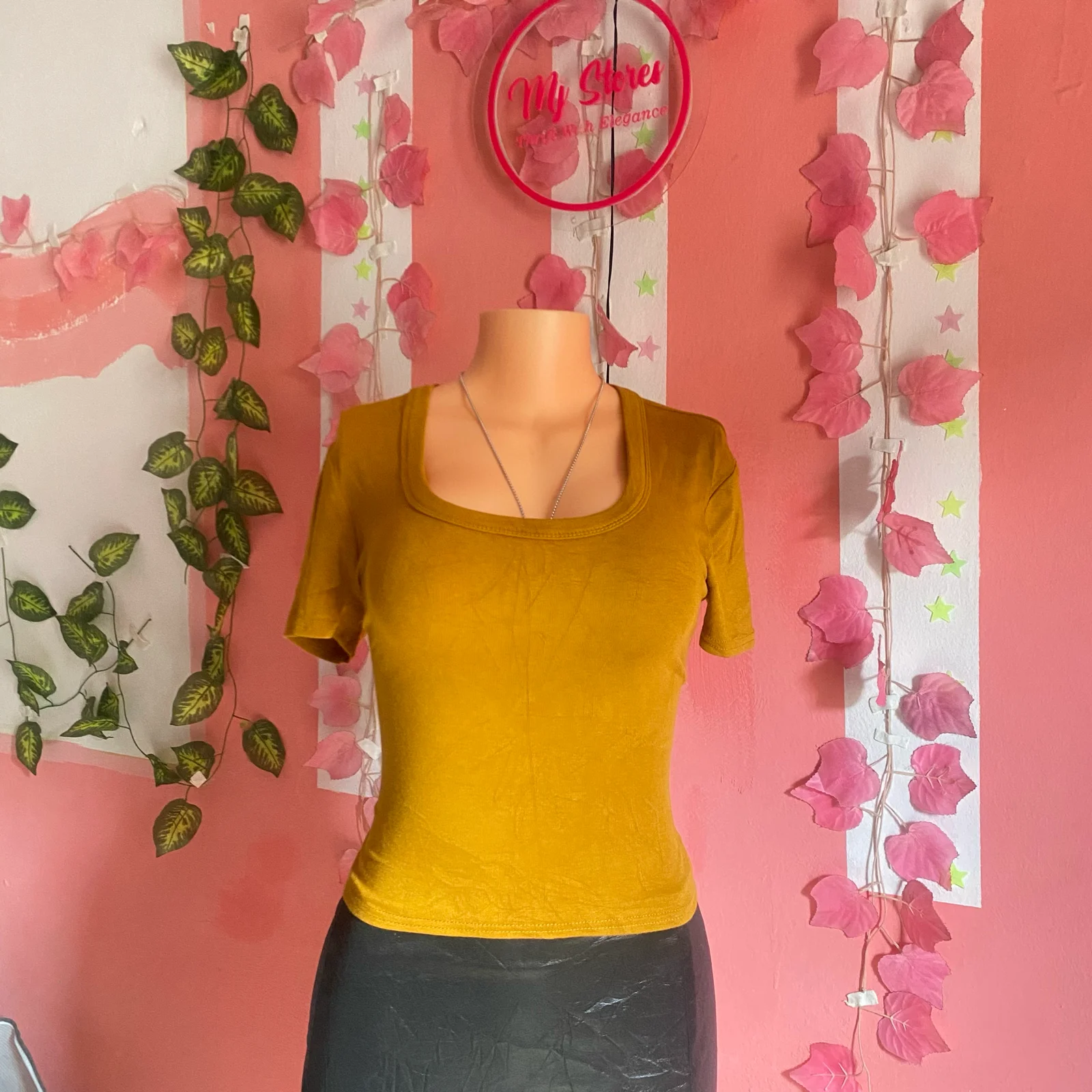 Mustard Yellow Square Neck Short Sleeve Top