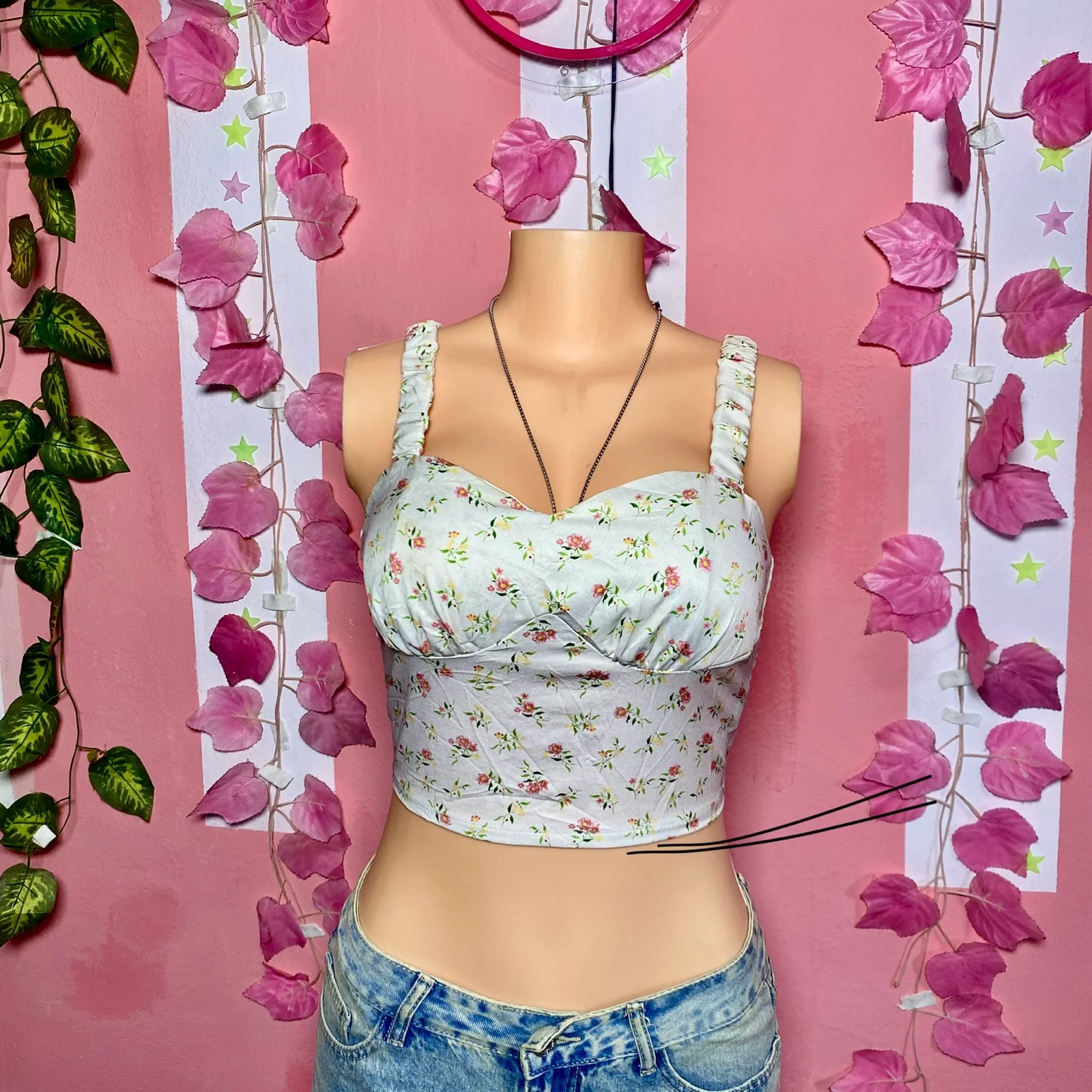 Floral Print Shirred Back Crop Top