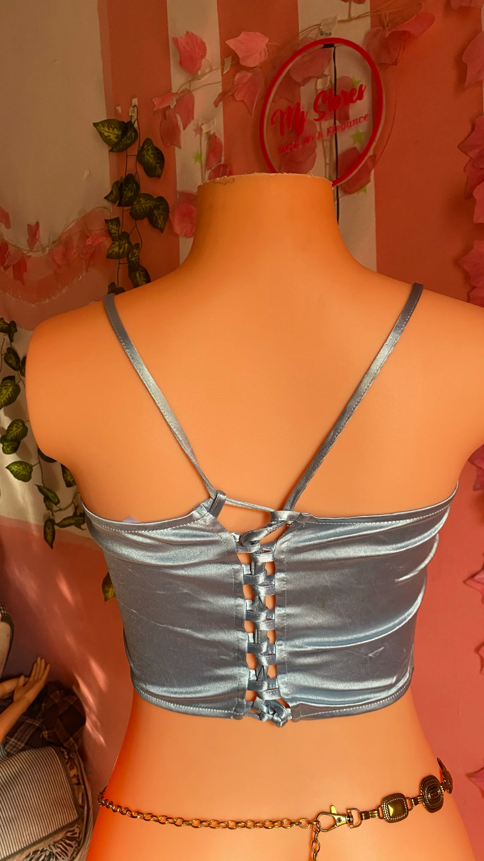 Light Blue Satin Corset Crop Top media 3