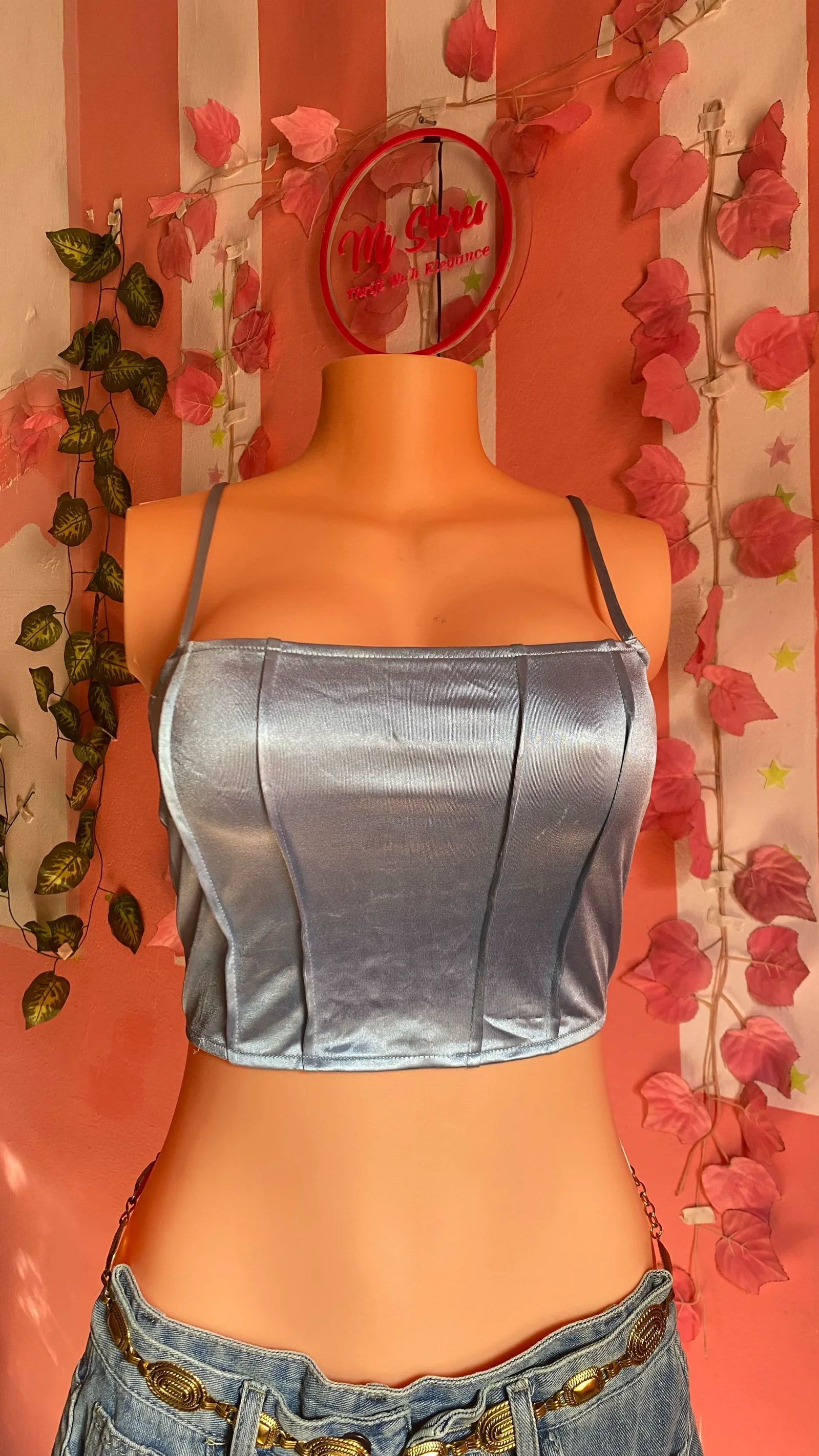 Light Blue Satin Corset Crop Top