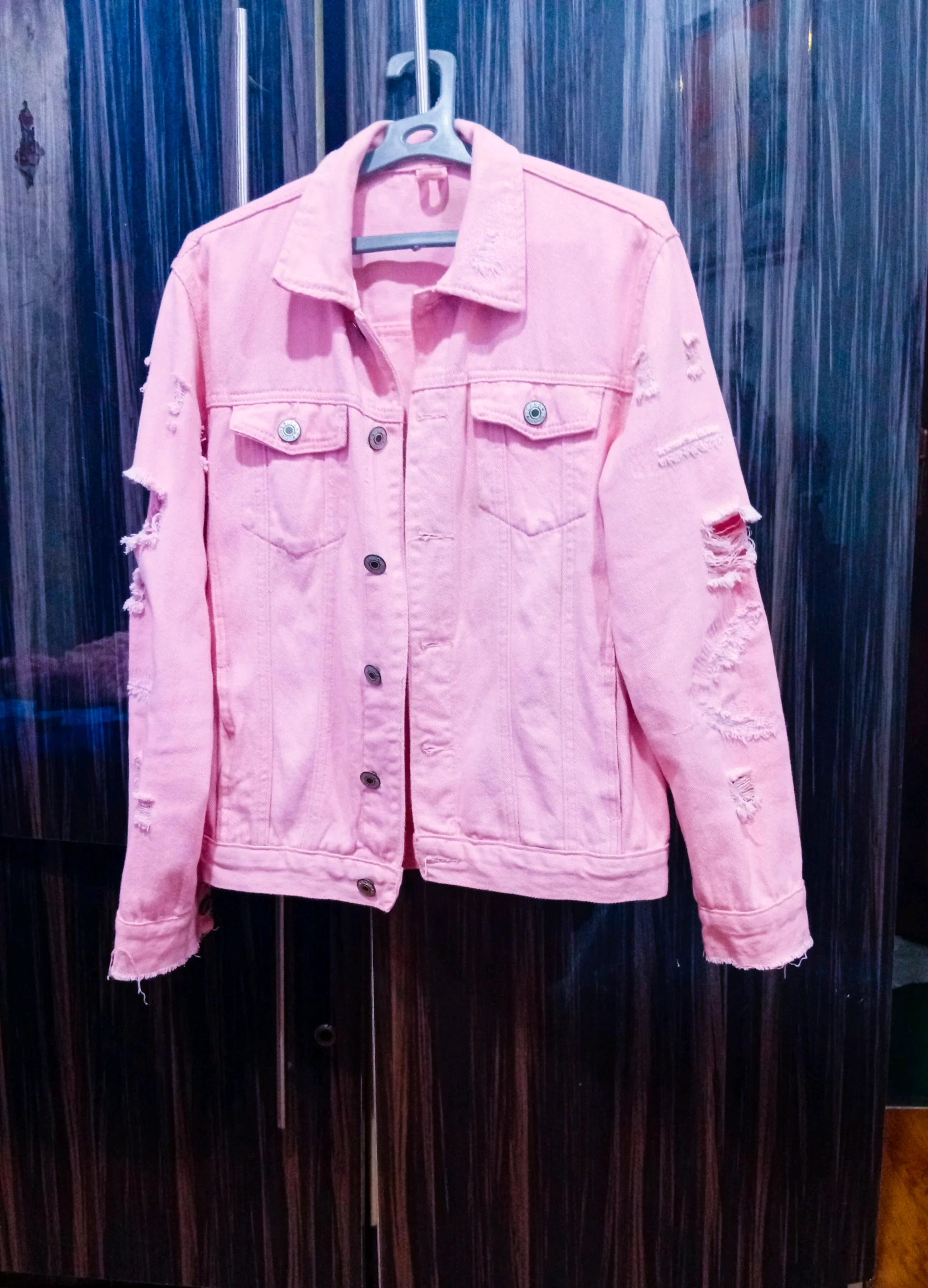 Pink Distressed Denim Jacket