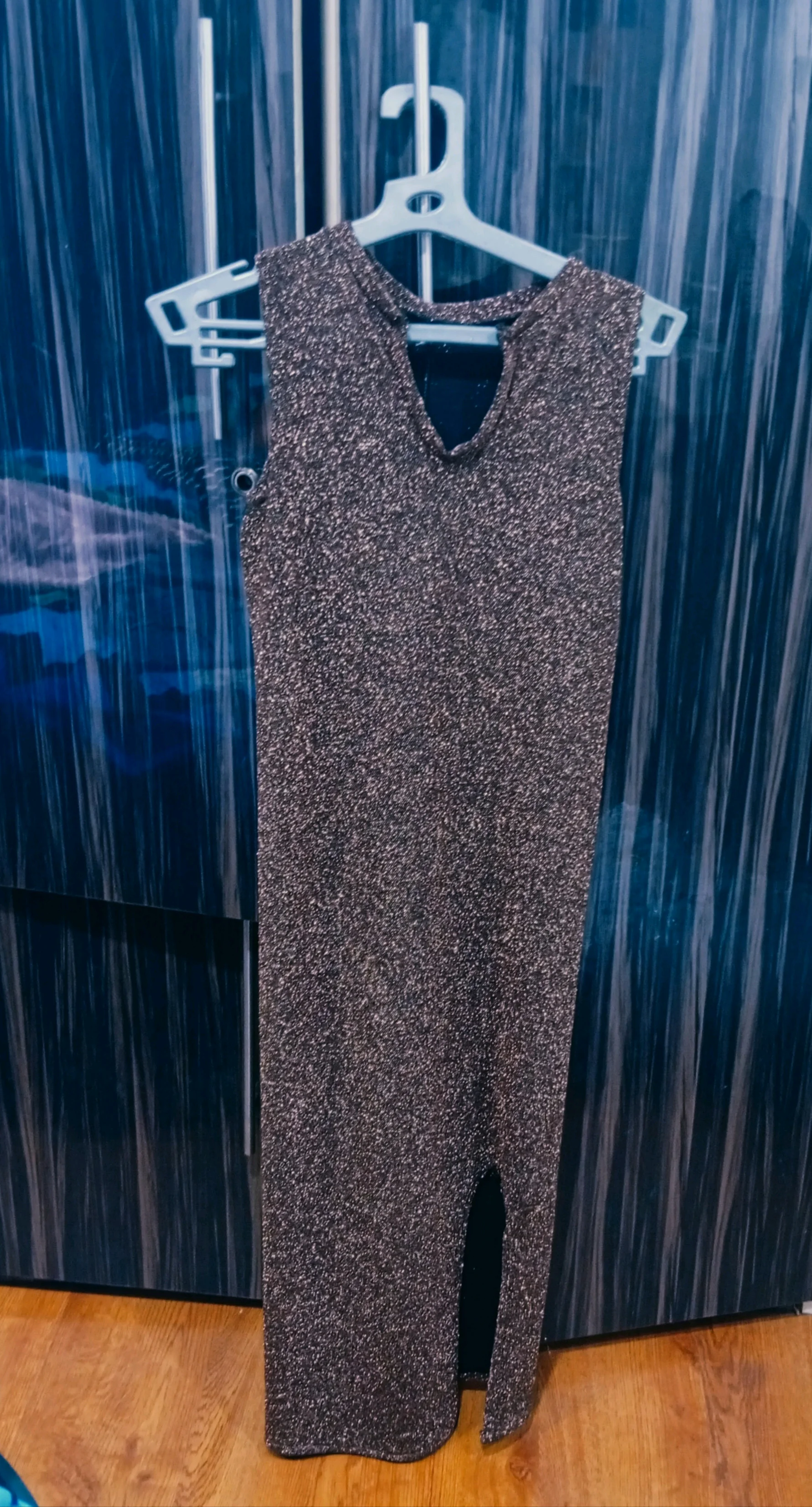 Sparkly Sleeveless Maxi Dress with Slit