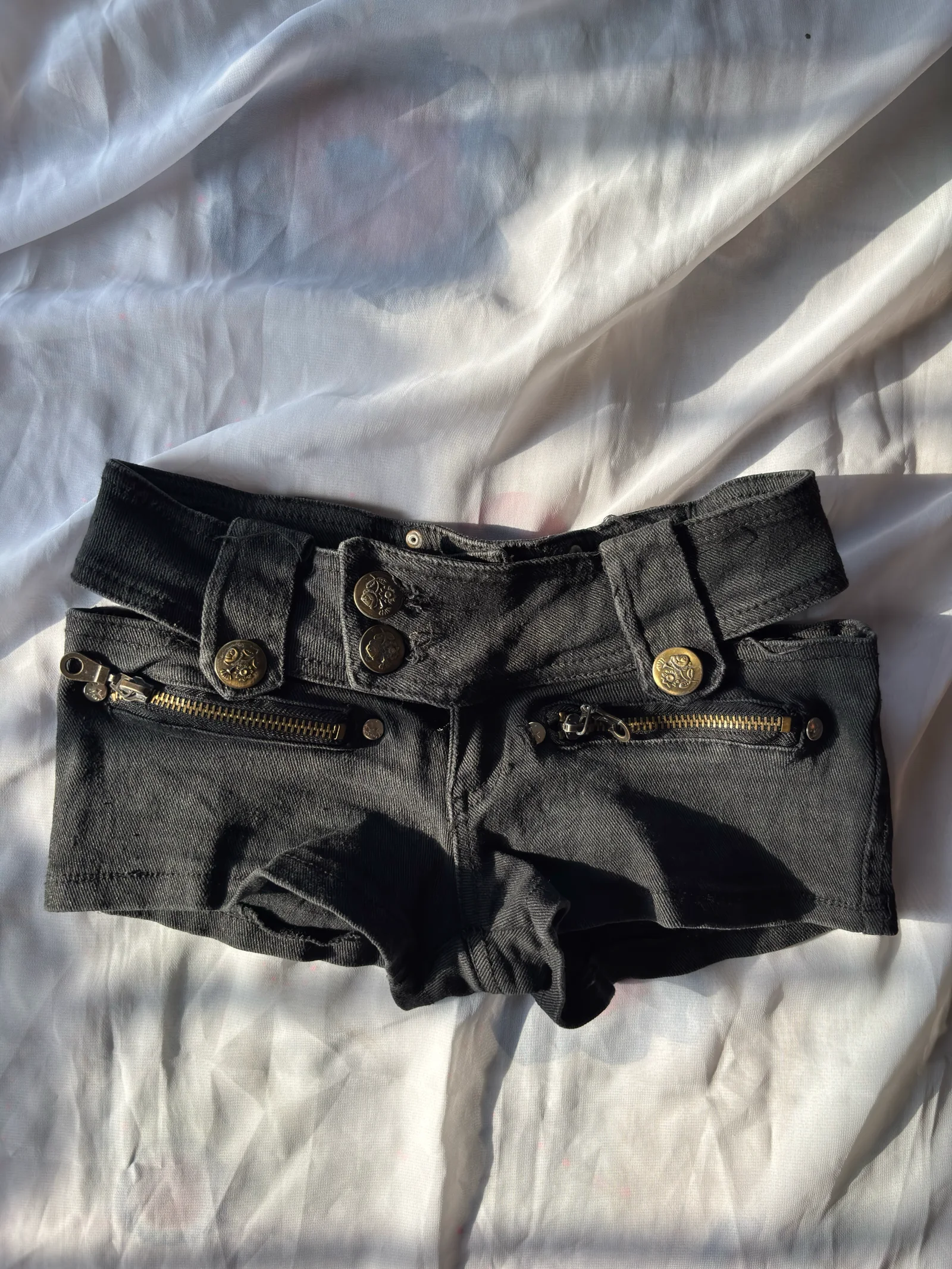 Black Denim Micro Shorts with Zippers