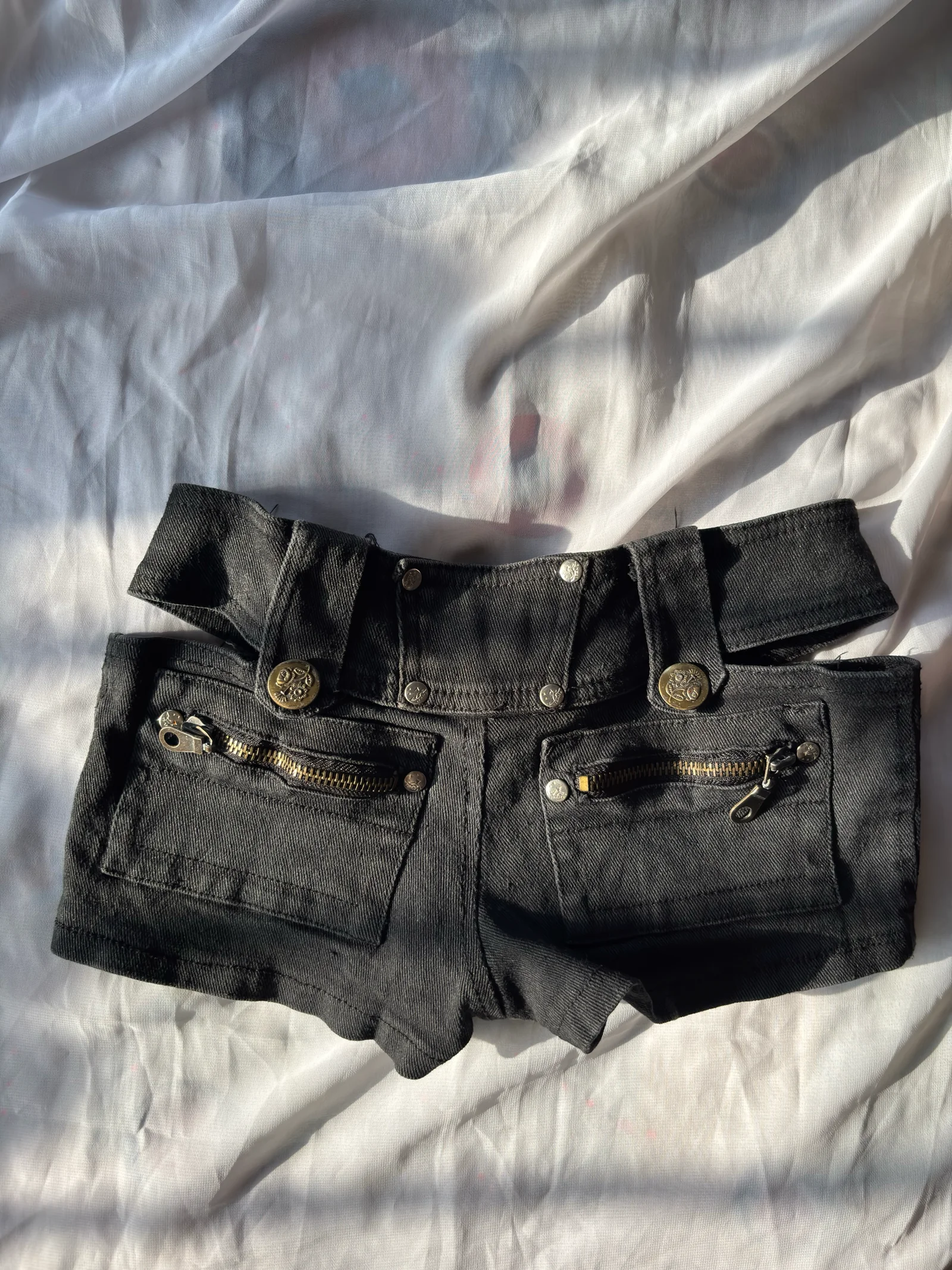 Black Denim Micro Shorts with Zippers media 2