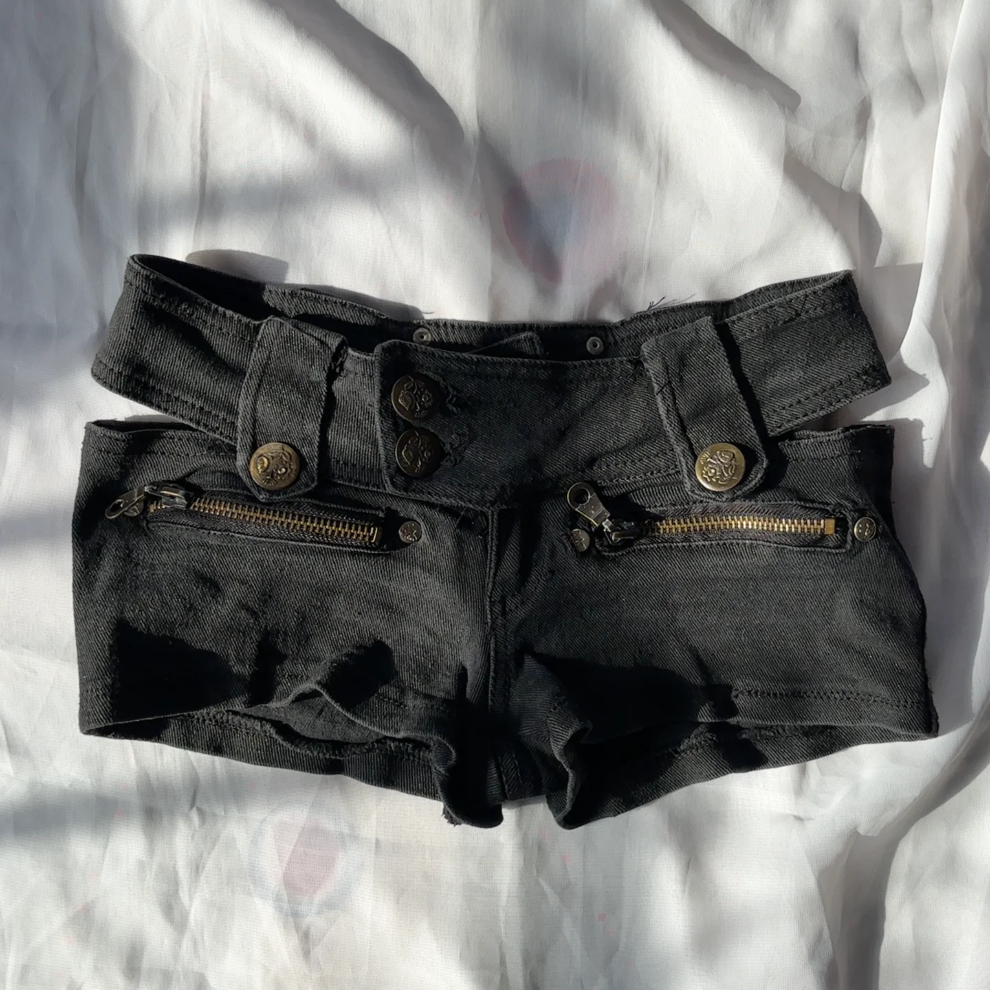Black Denim Micro Shorts with Zippers media 4