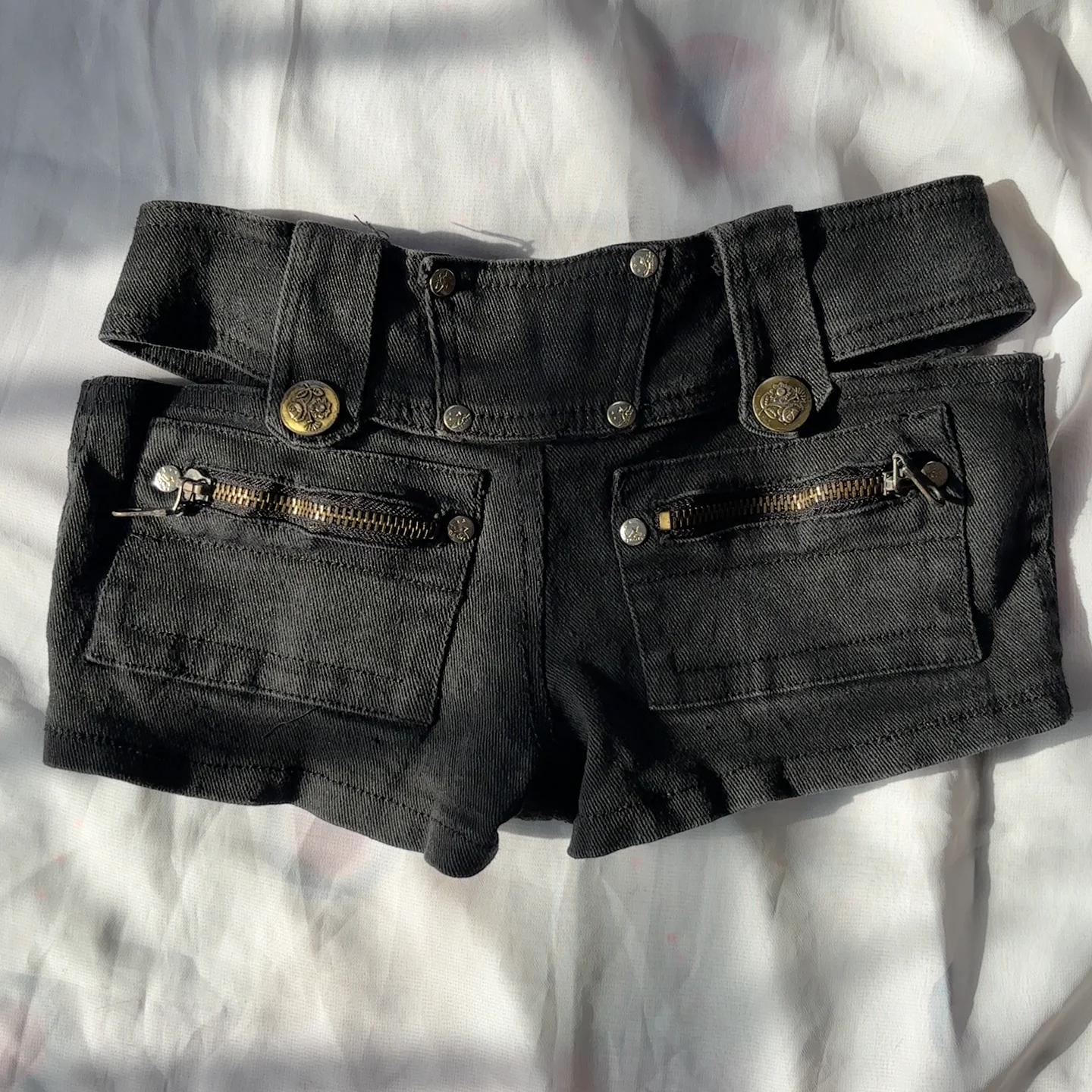 Black Denim Micro Shorts with Zippers media 3