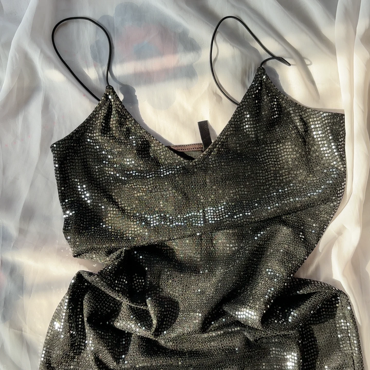 Black Sequin Mini Dress with Spaghetti Strap media 3