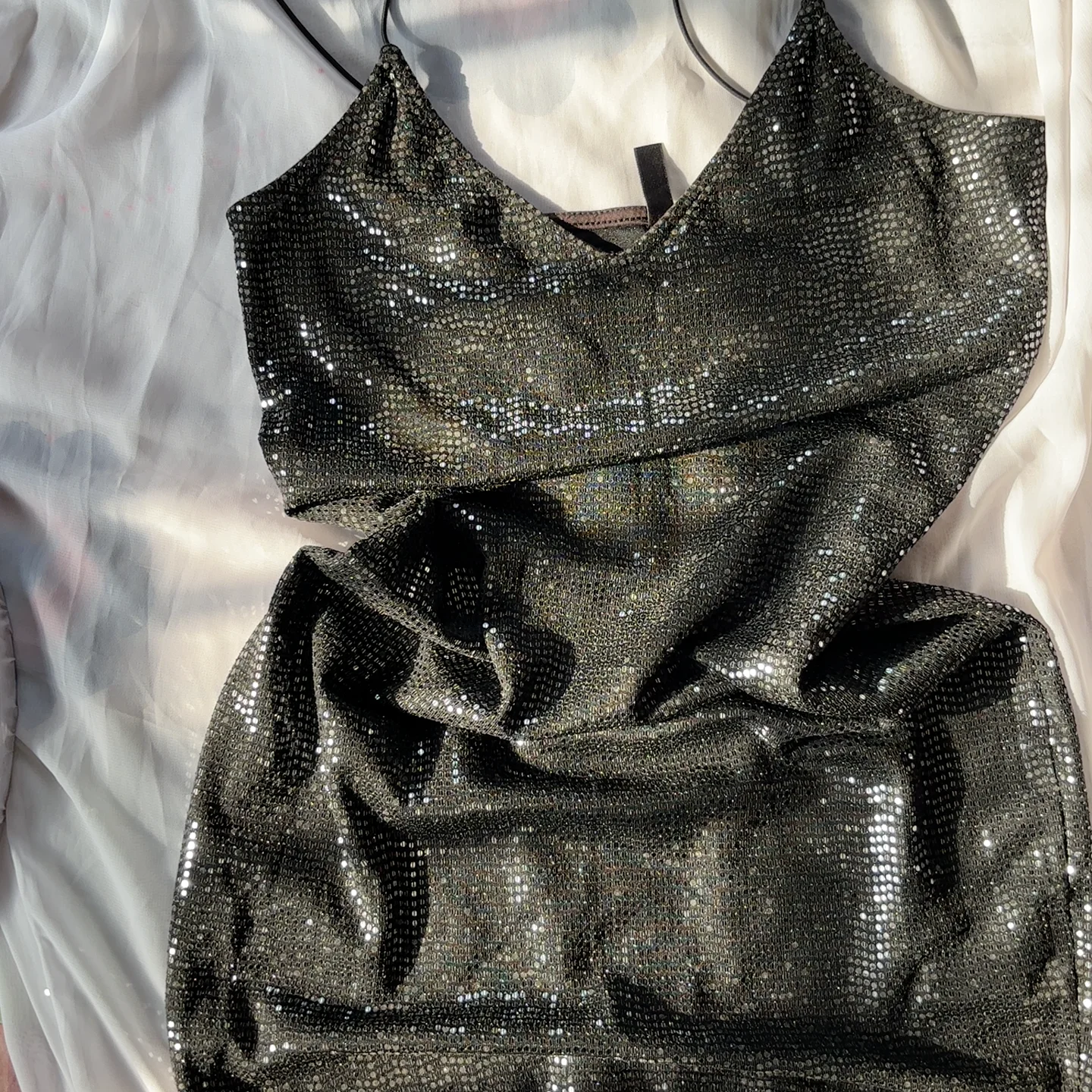 Black Sequin Mini Dress with Spaghetti Strap media 2