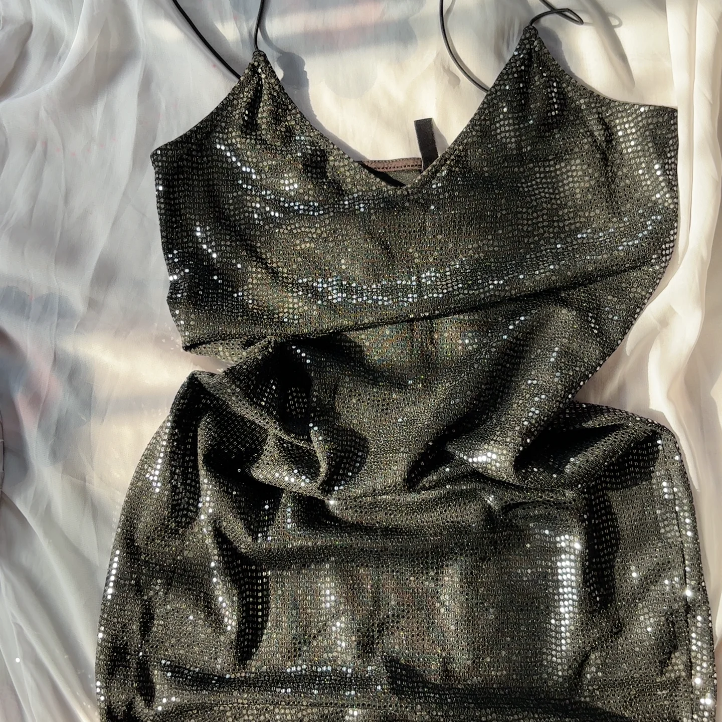 Black Sequin Mini Dress with Spaghetti Strap