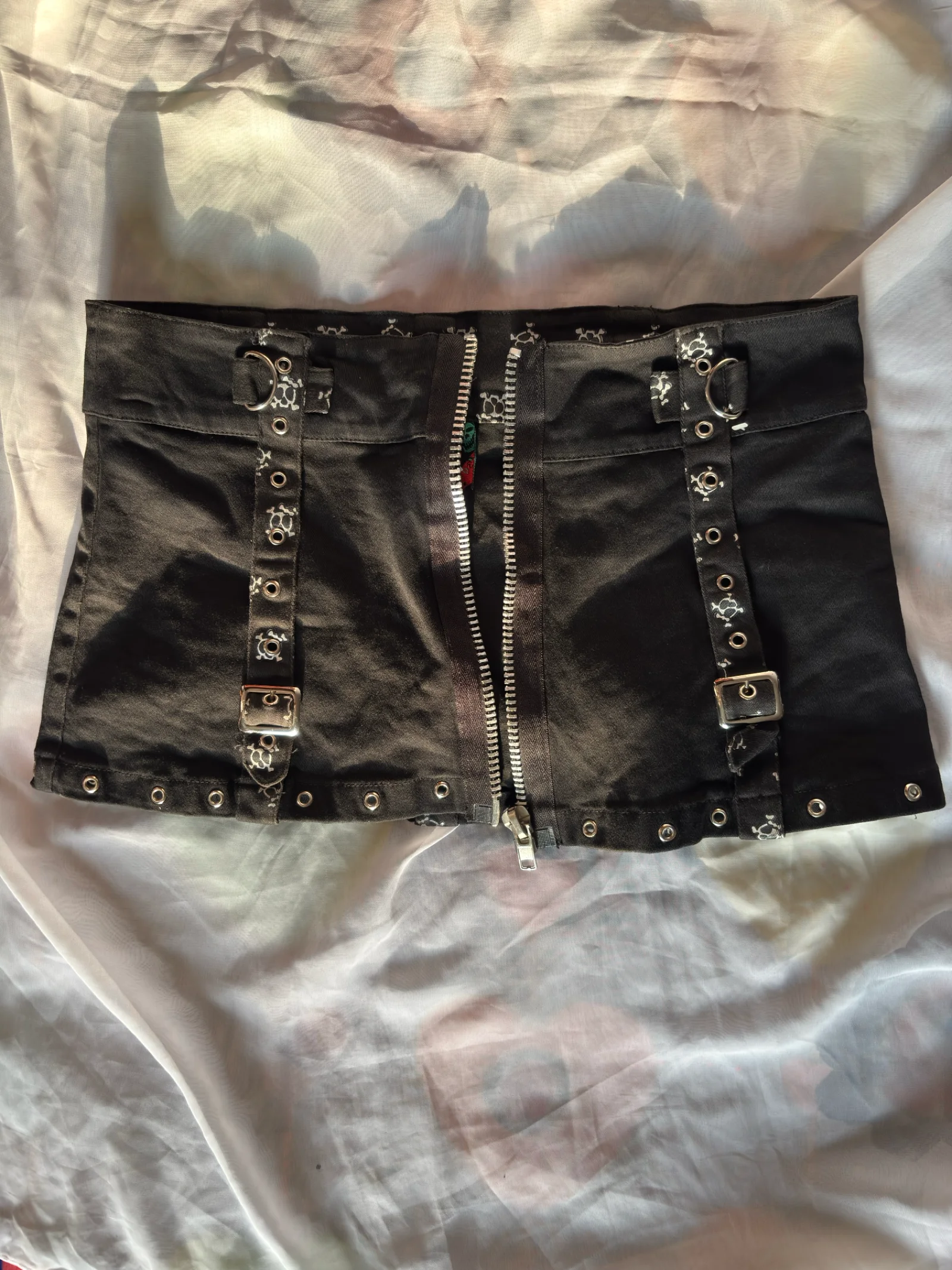 Black Buckle & Eyelet Mini Skirt