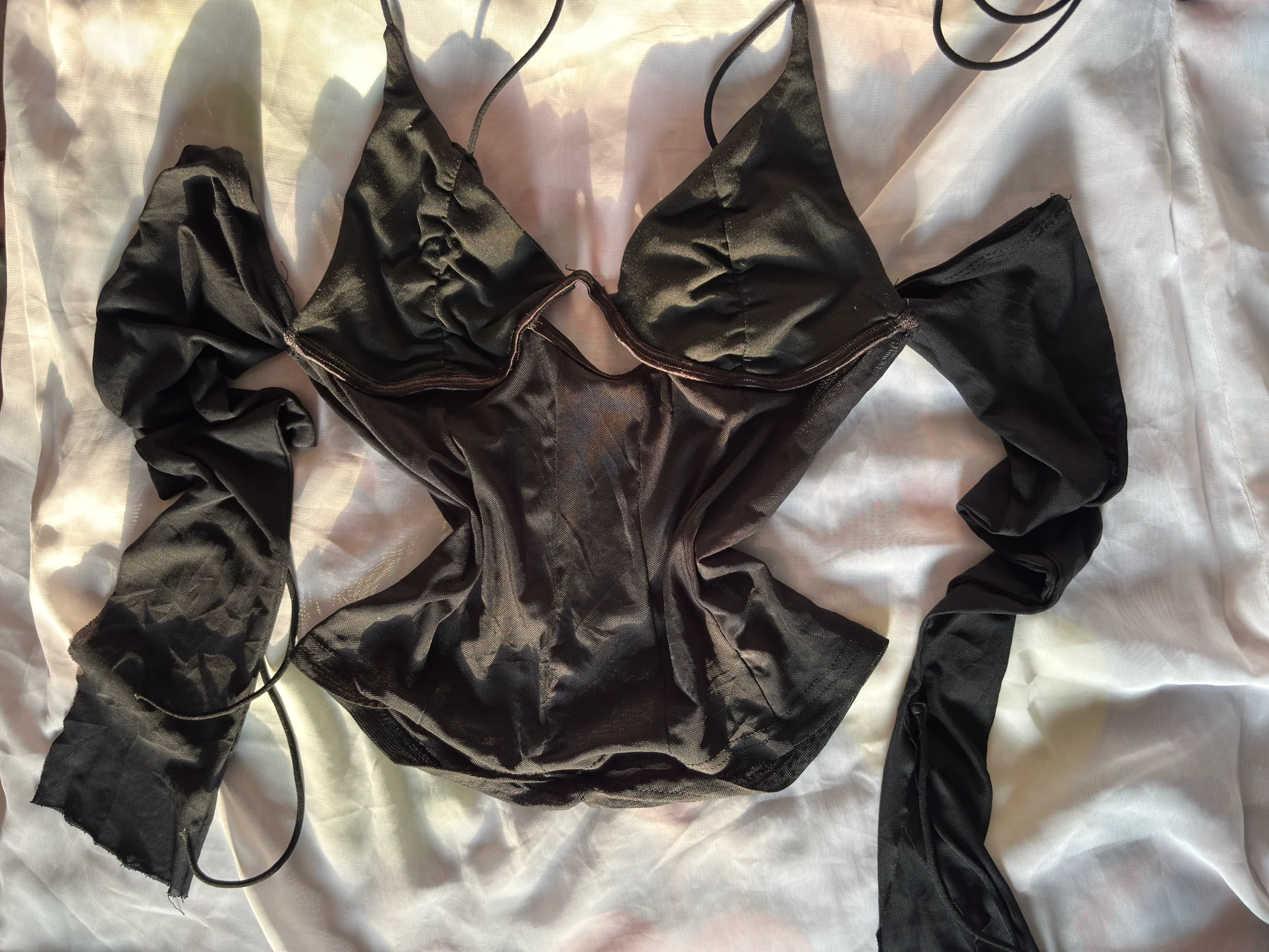 Black Cut-Out Long Sleeve Crop Top media 4