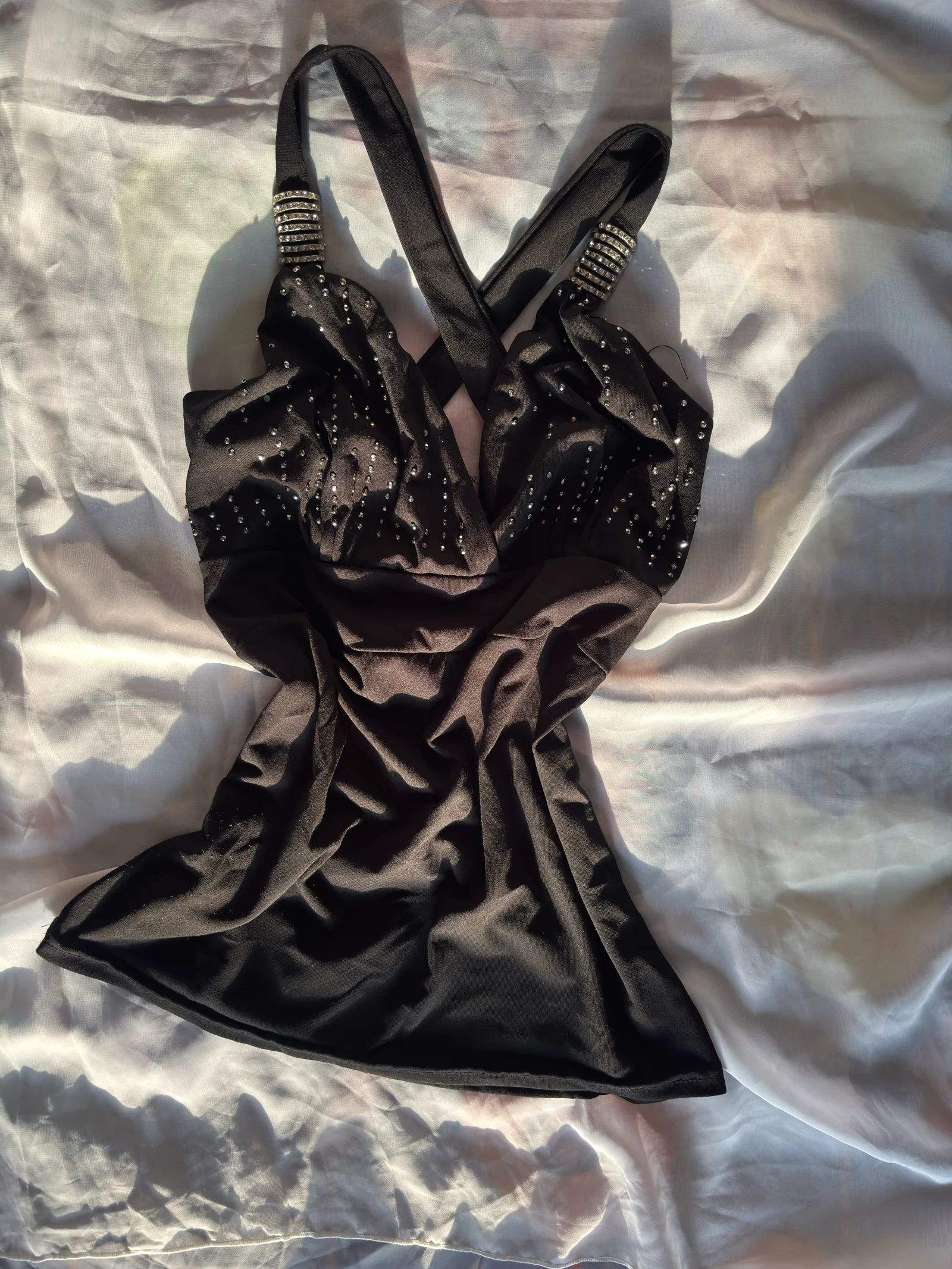 Black Halter Neck Embellished Top