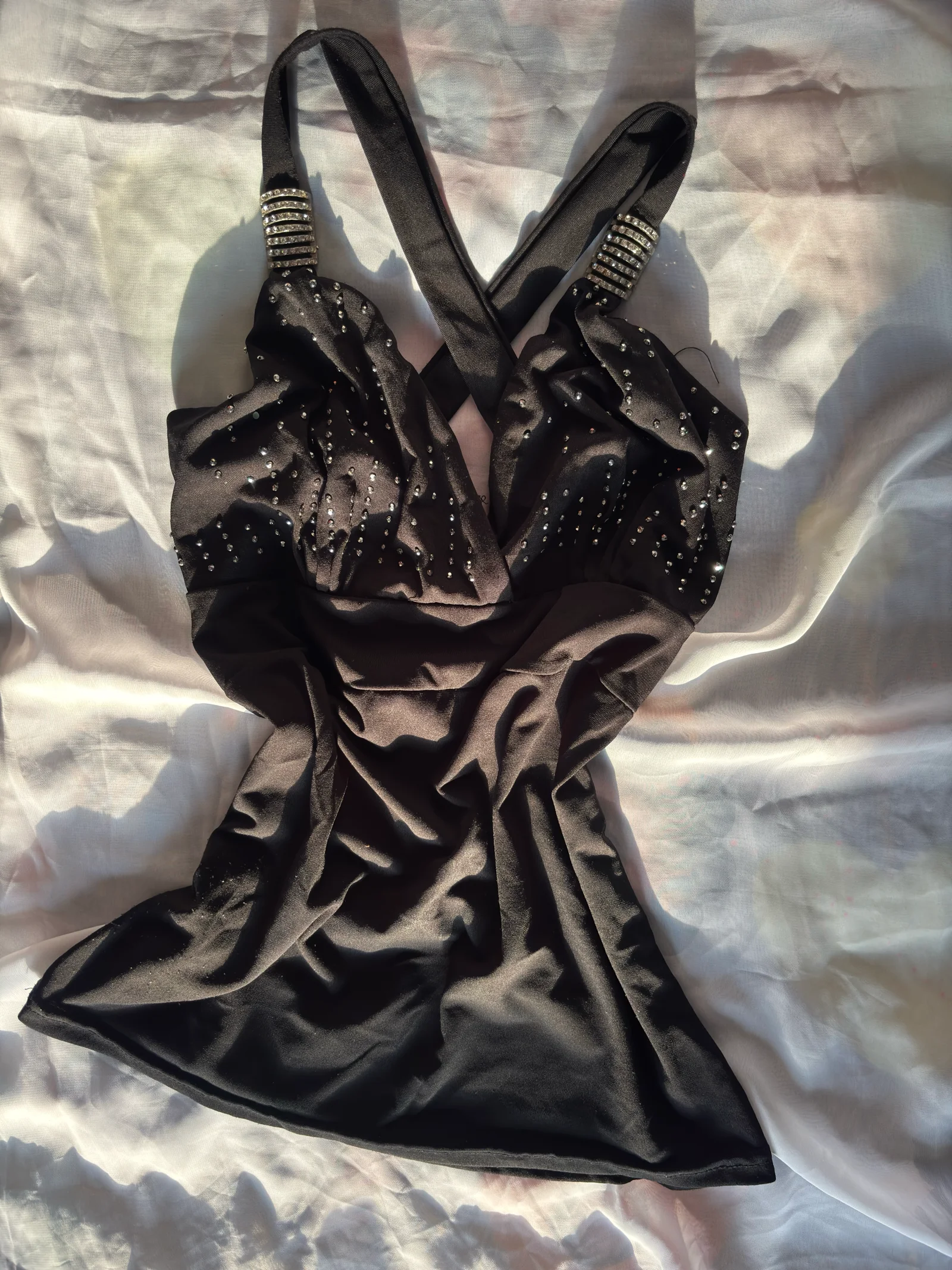 Black Halter Neck Embellished Top media 2