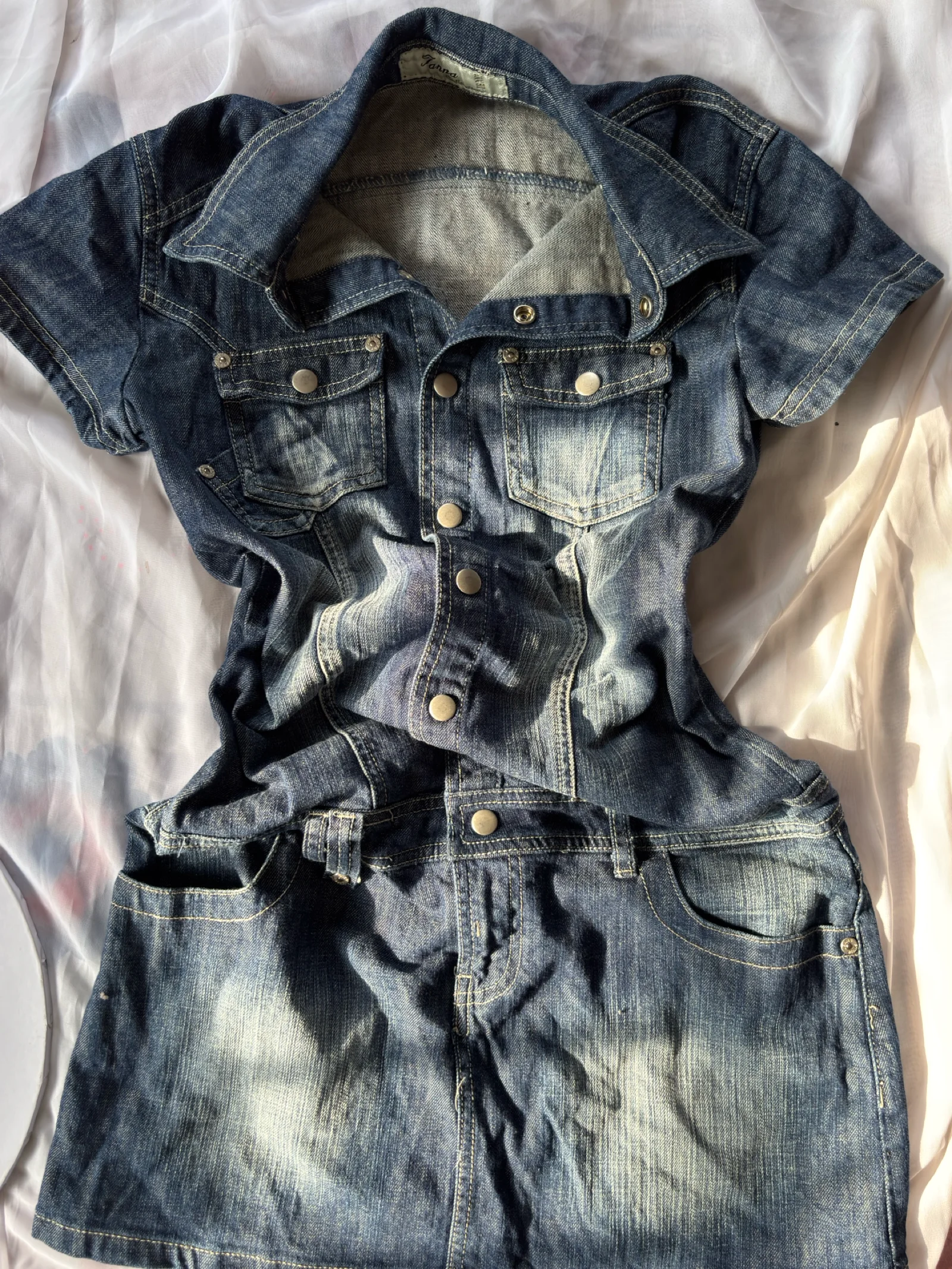 Denim Short Sleeve Button-Up Dress