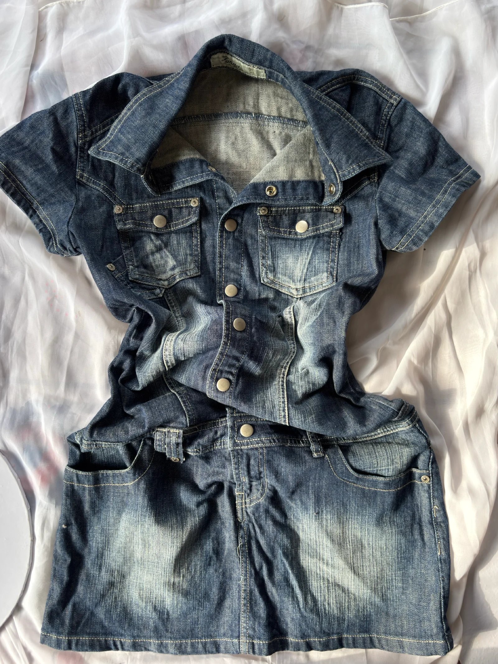 Denim Short Sleeve Button-Up Dress media 2