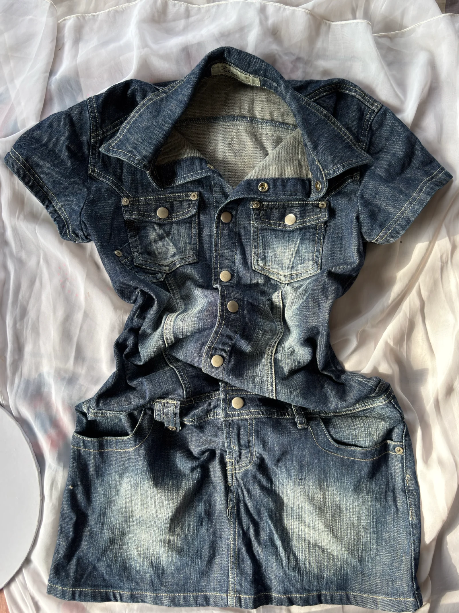 Denim Short Sleeve Button-Up Dress media 3