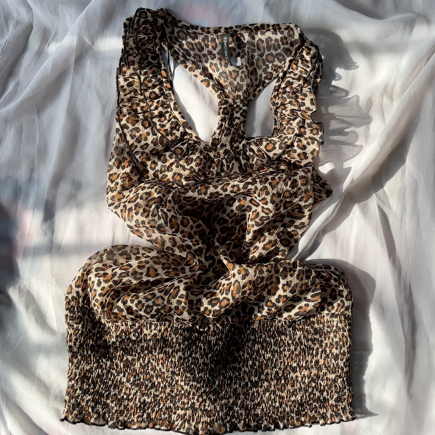 Chicorée Leopard Print Shirred Crop Top