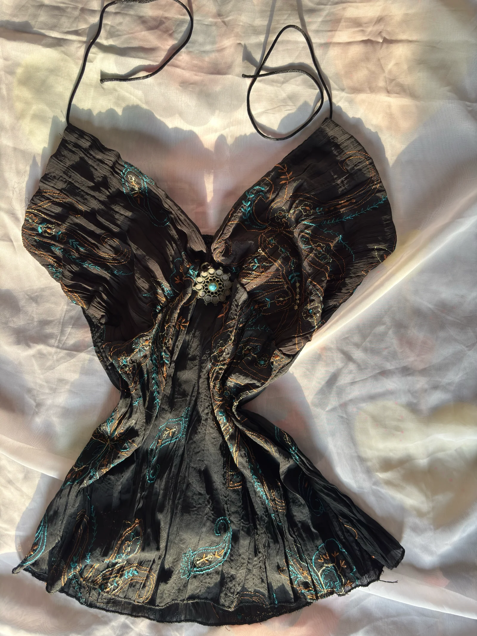 Black Halter Neck Butterfly Top with Embellishment media 2