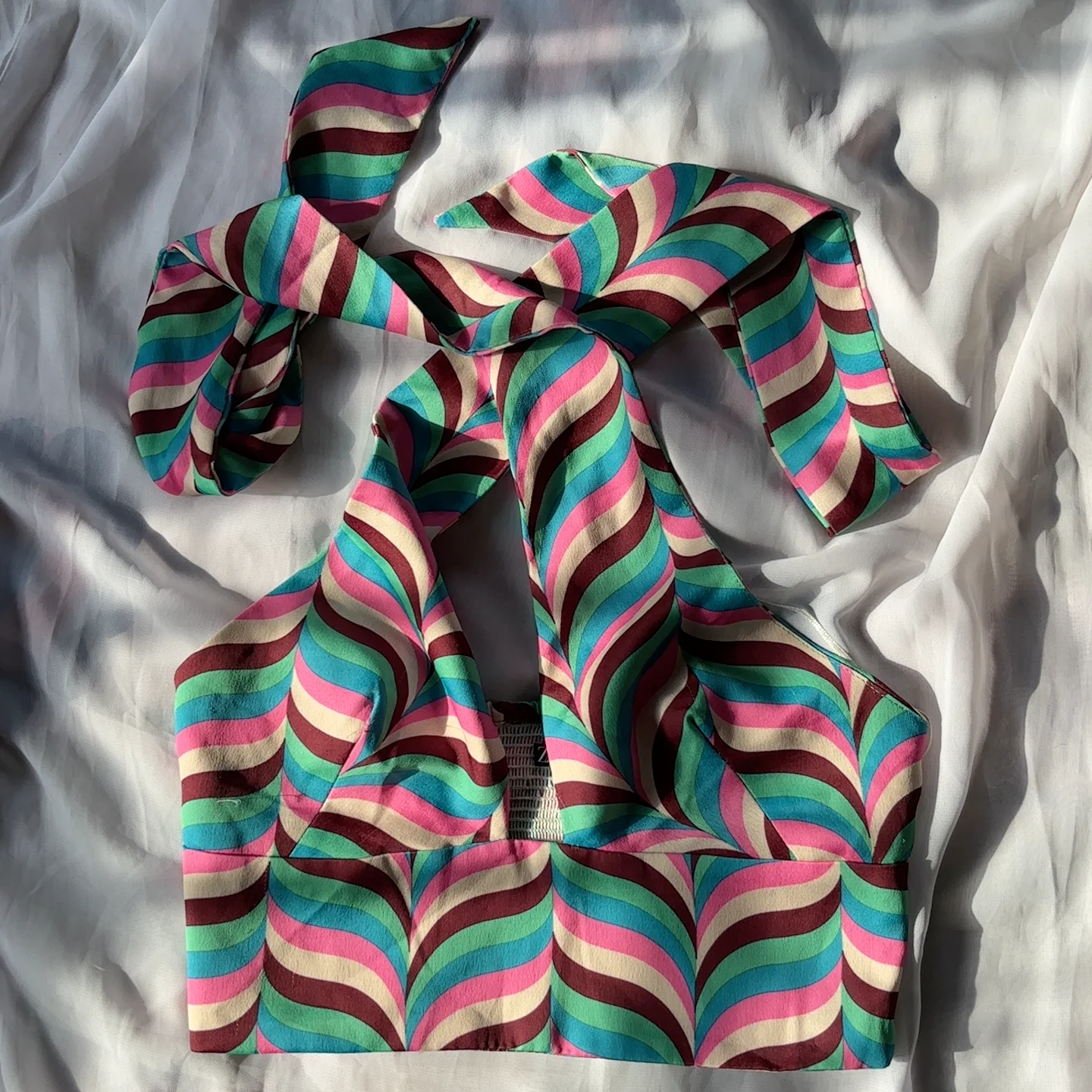 Retro Swirl Halter Neck Crop Top media 2