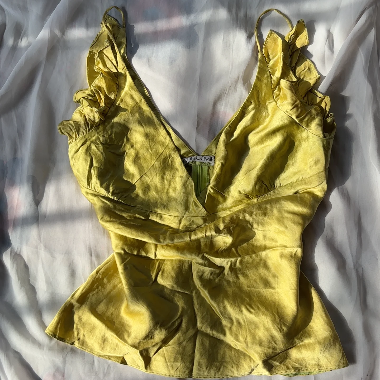 Yellow Ruffled V-Neck Cami Top media 2
