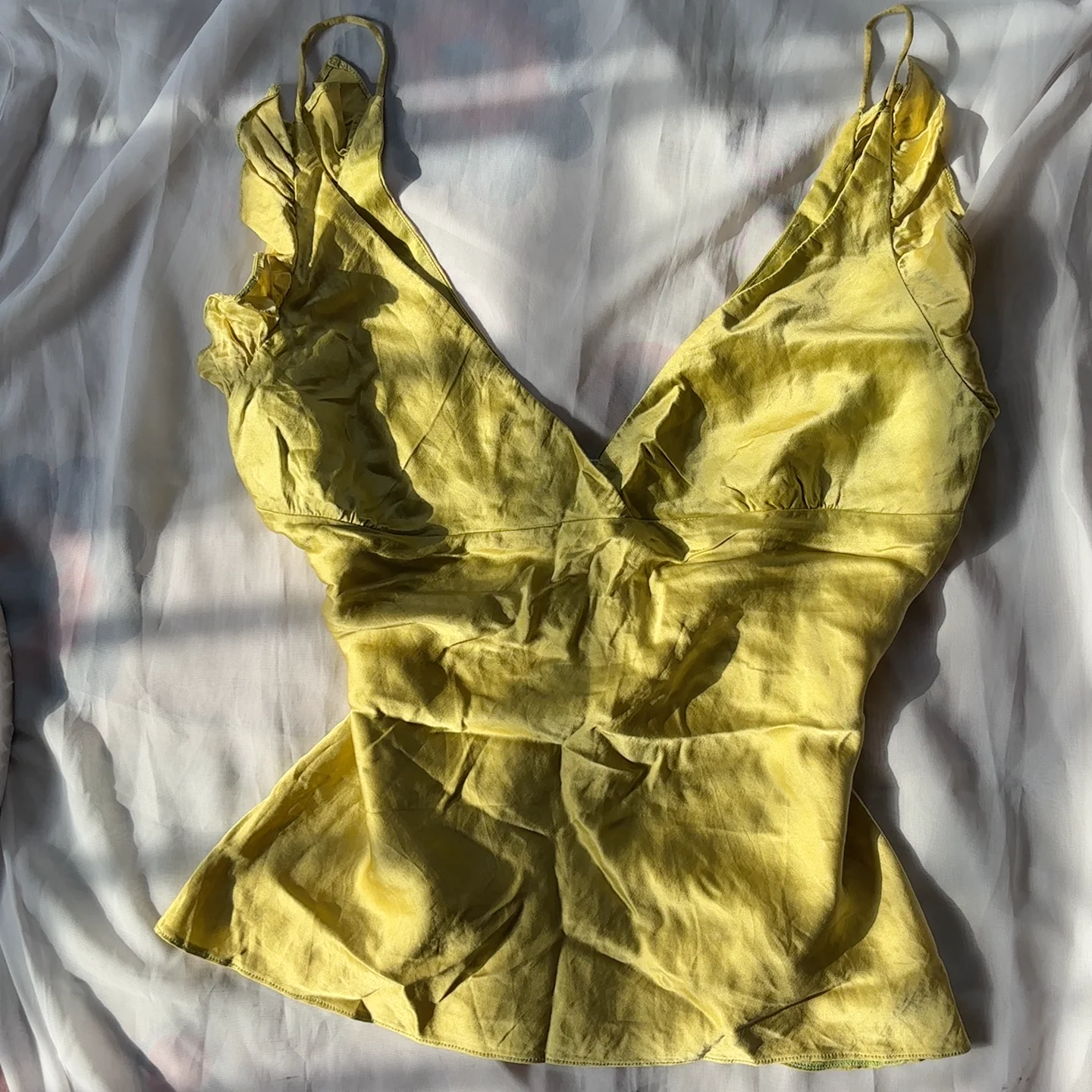 Yellow Ruffled V-Neck Cami Top