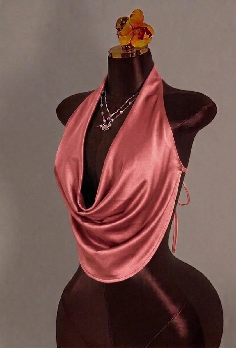 Dusty Rose Satin Cowl Neck Halter Top
