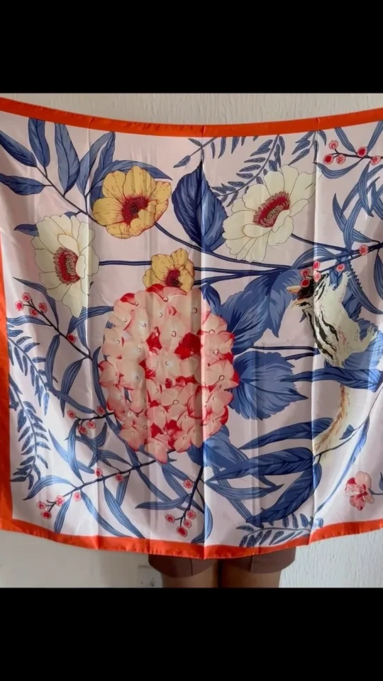 Floral Print Satin Square Scarf