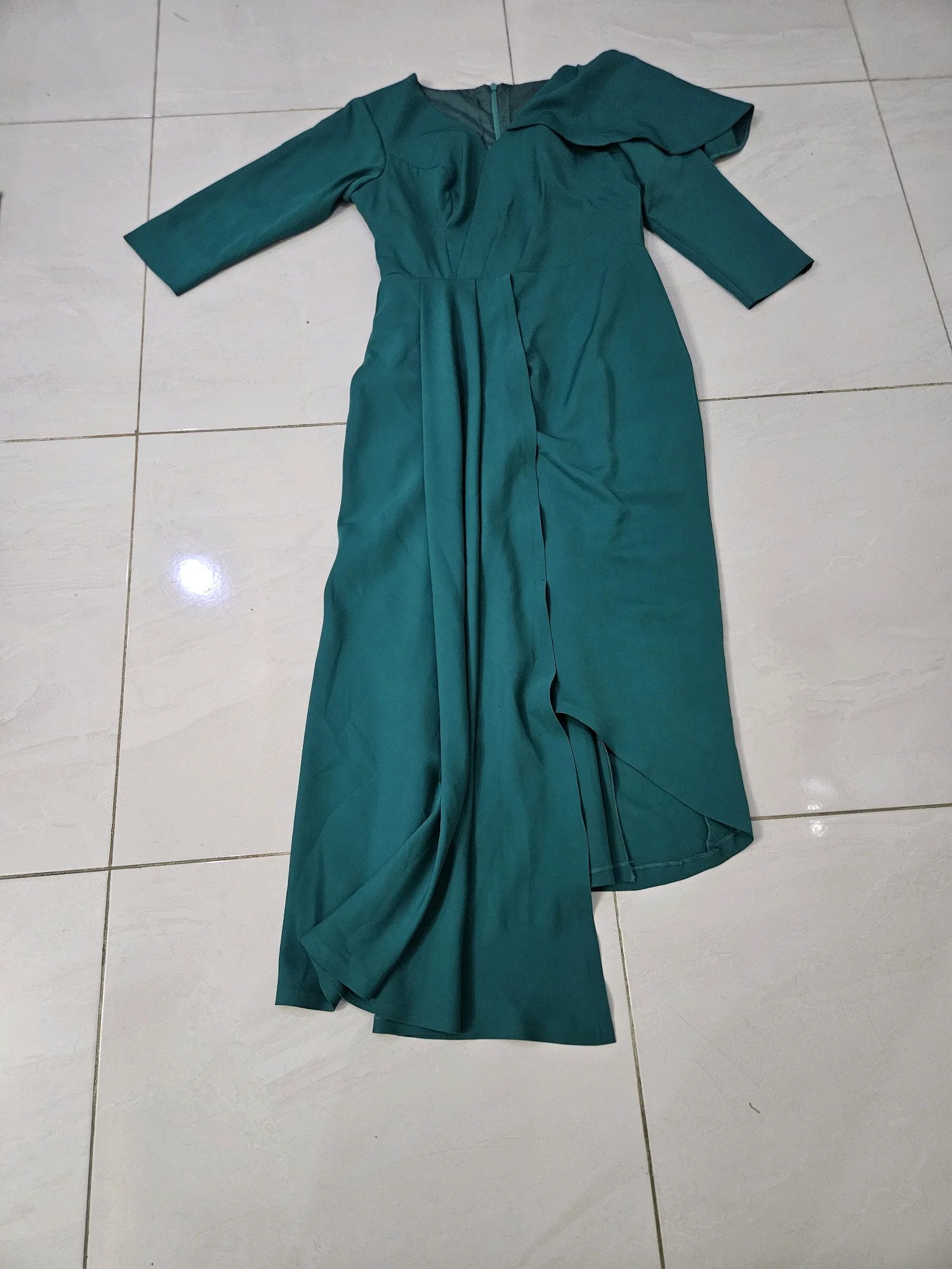 Emerald Green Draped Midi Dress media 3