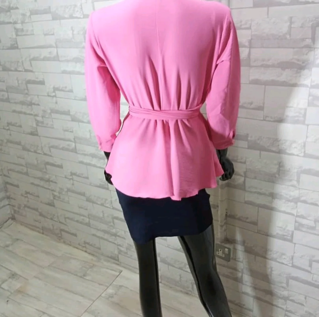 Pink Wrap Blouse with Tie Waist media 3