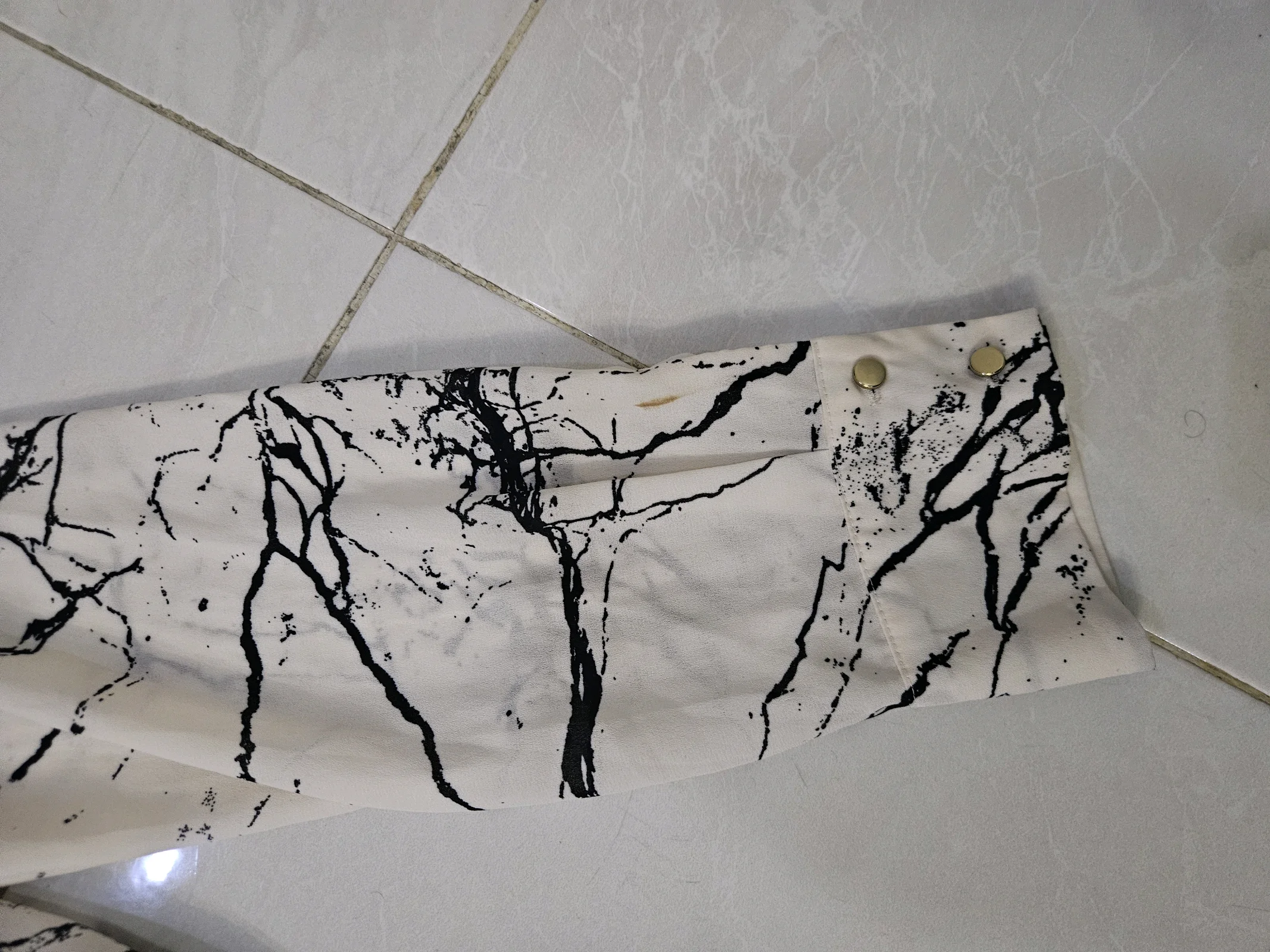Cream & Black Marble Print Long Sleeve Blouse media 4