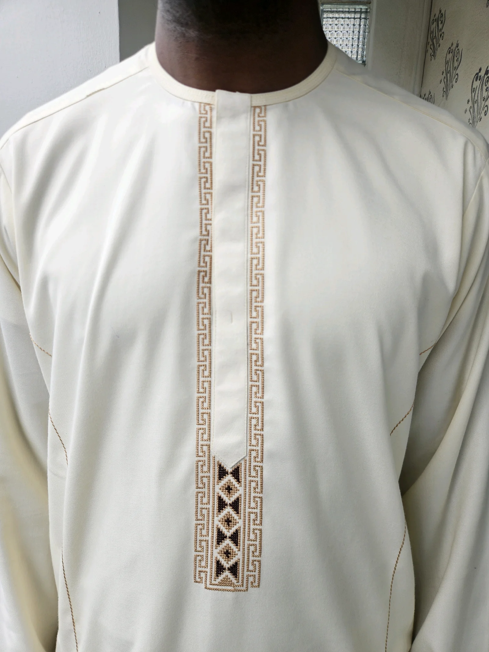 Cream Kaftan with Embroidered Detail media 4