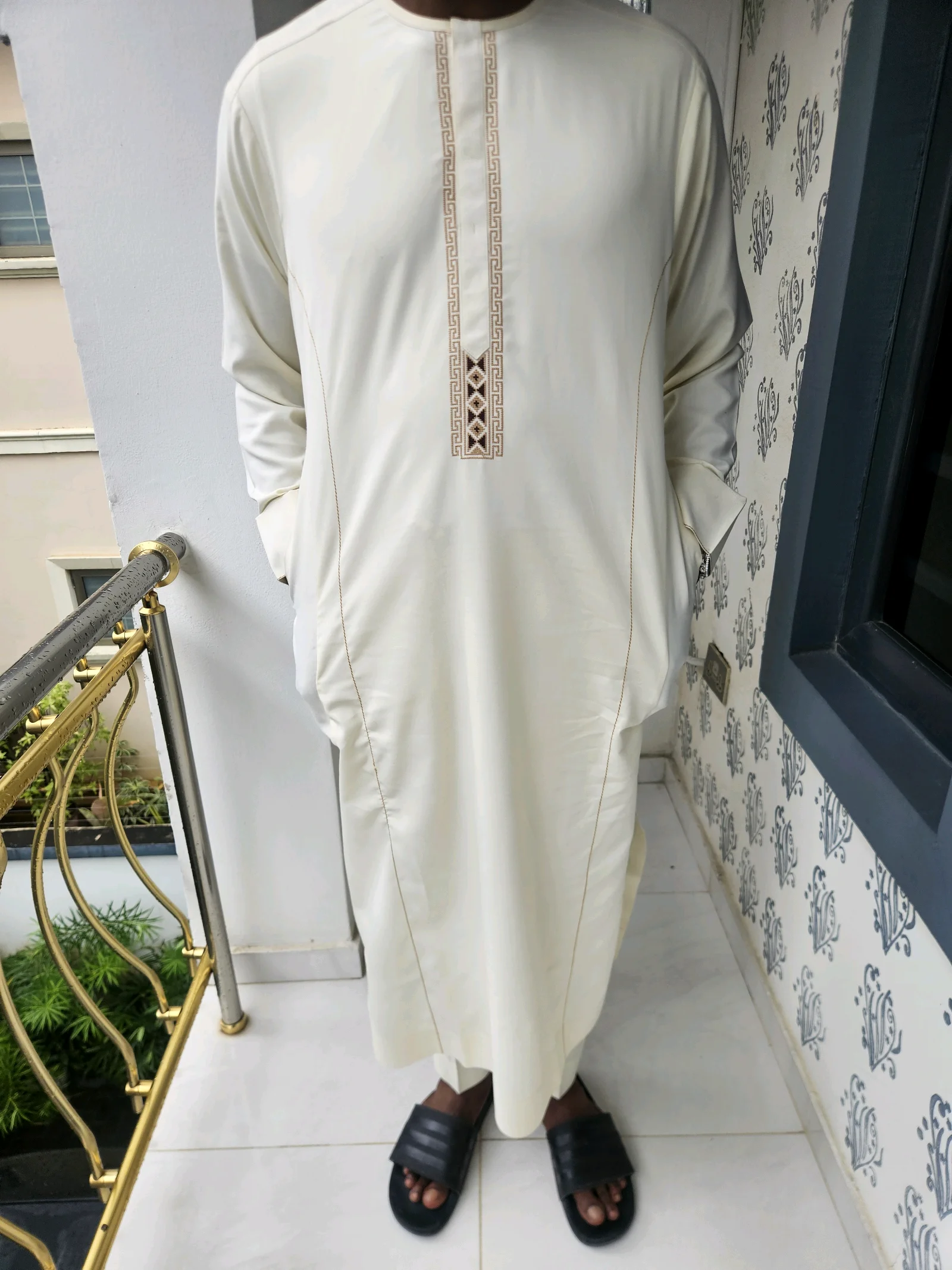 Cream Kaftan with Embroidered Detail media 3