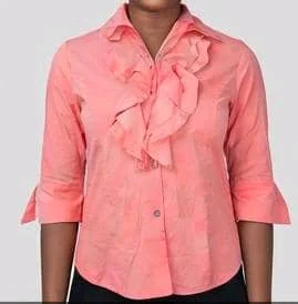 Coral Ruffled Button-Down Blouse media 3