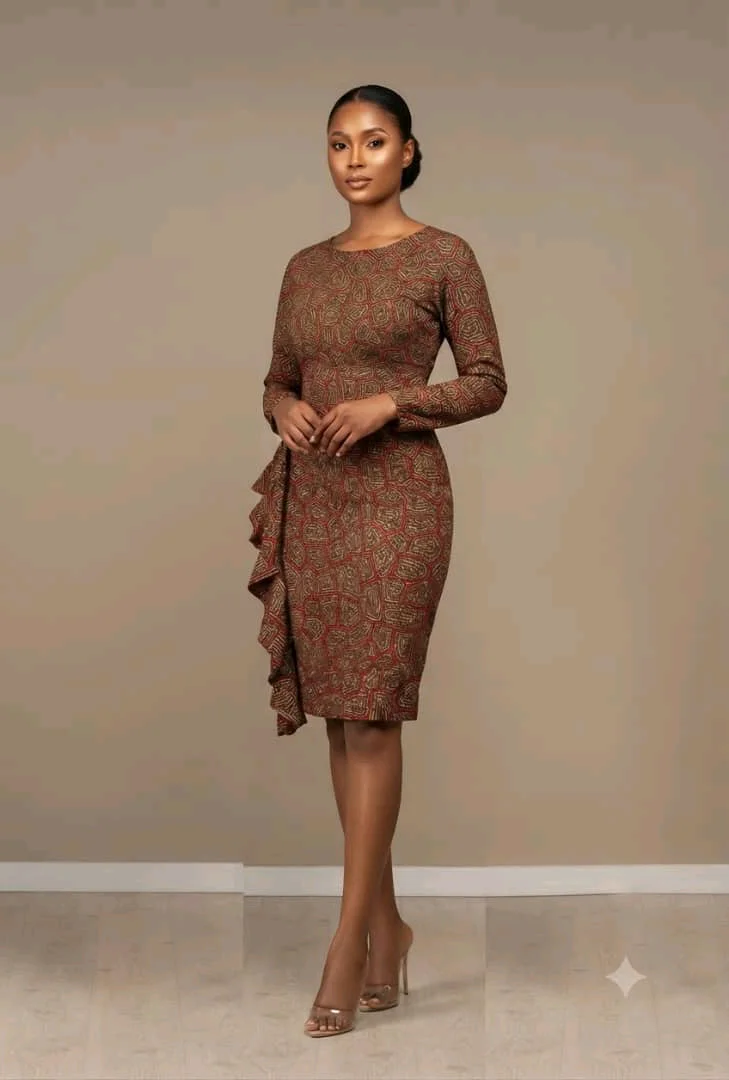 Elegant Ankara Midi Dress with Ruffle Detail