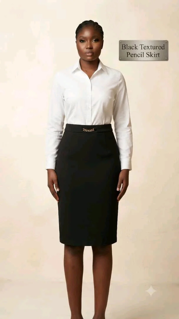 Black Textured Pencil Skirt