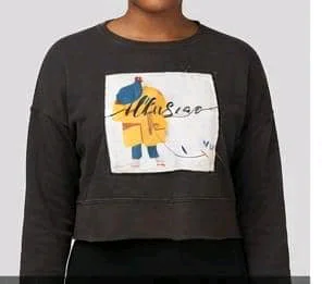 Black Cropped Sweatshirt with Graphic Print