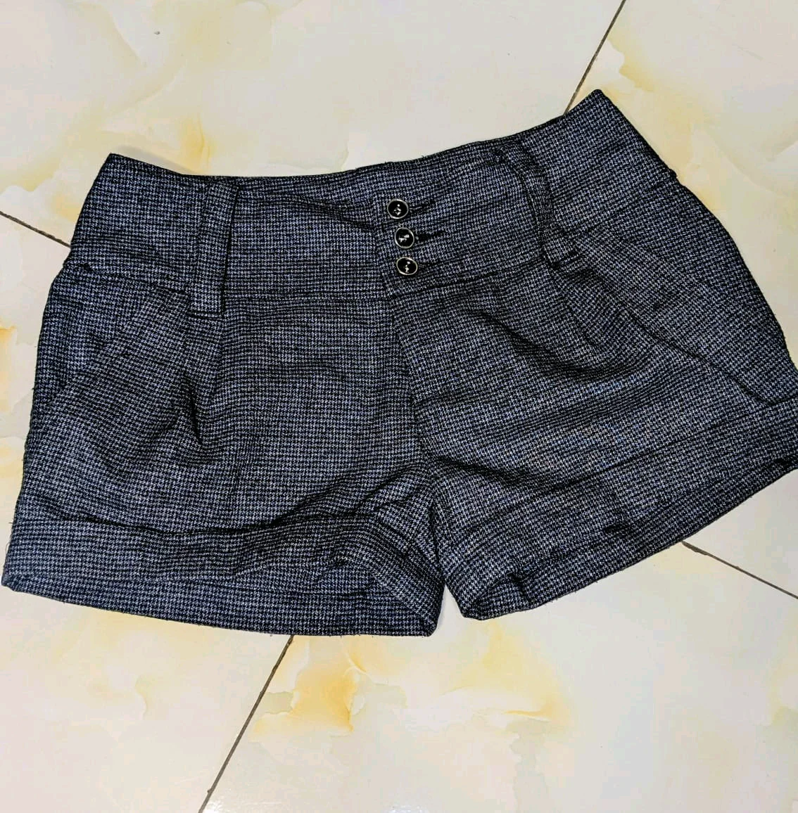 Stylish Grey High-Waisted Shorts with Button Detail