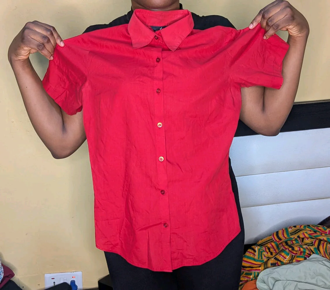 Red Short Sleeve Button-Down Shirt media 2