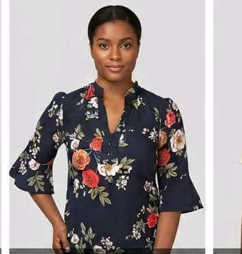 Floral Print V-Neck Blouse with Bell Sleeves